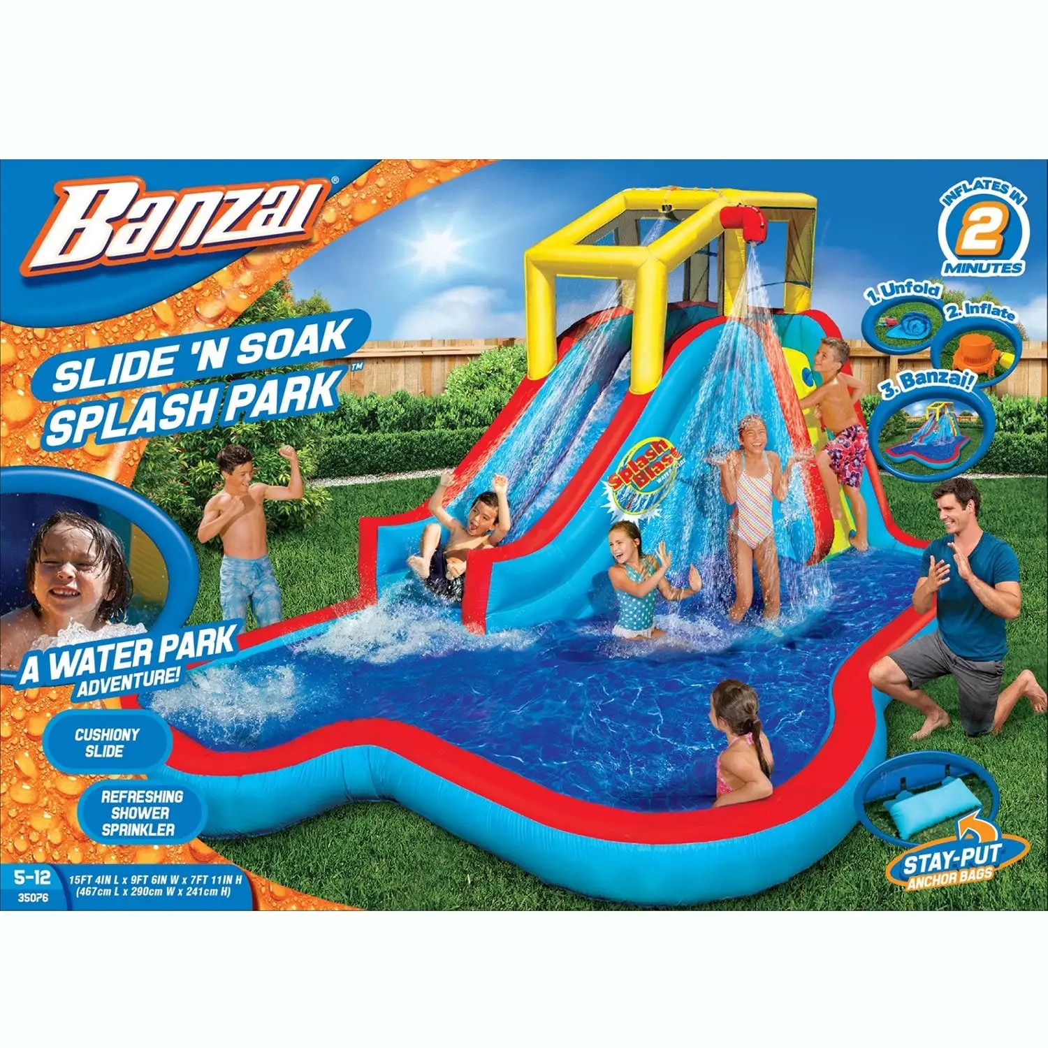 Banzai Slide N Soak Splash Park Inflatable Outdoor Kids Play Center (2 Pack) - Image 4
