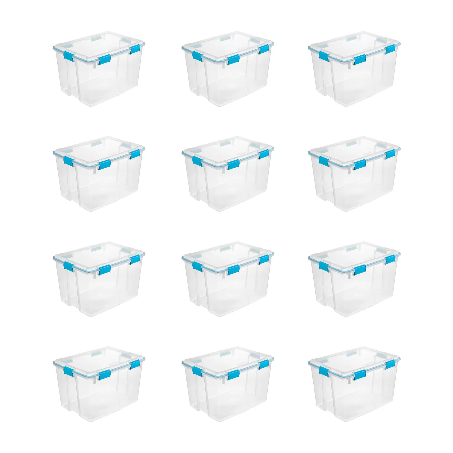 Sterilite 80-Qt Clear Plastic Stackable Storage Bin w/ Gasket Latch Lid, 12 Pack