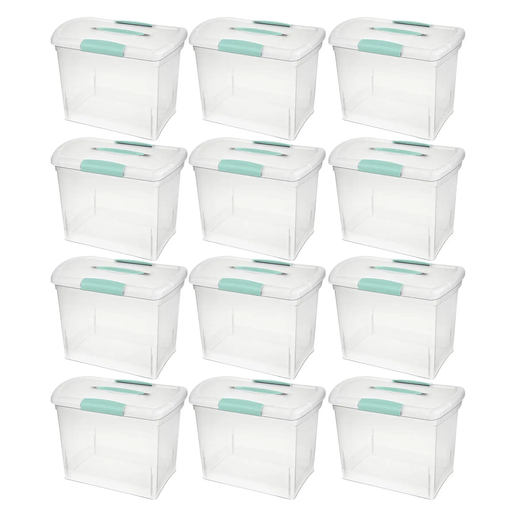 Sterilite Large Nesting ShowOffs Clear File Box w/ Handle and Latches, (12 Pack)