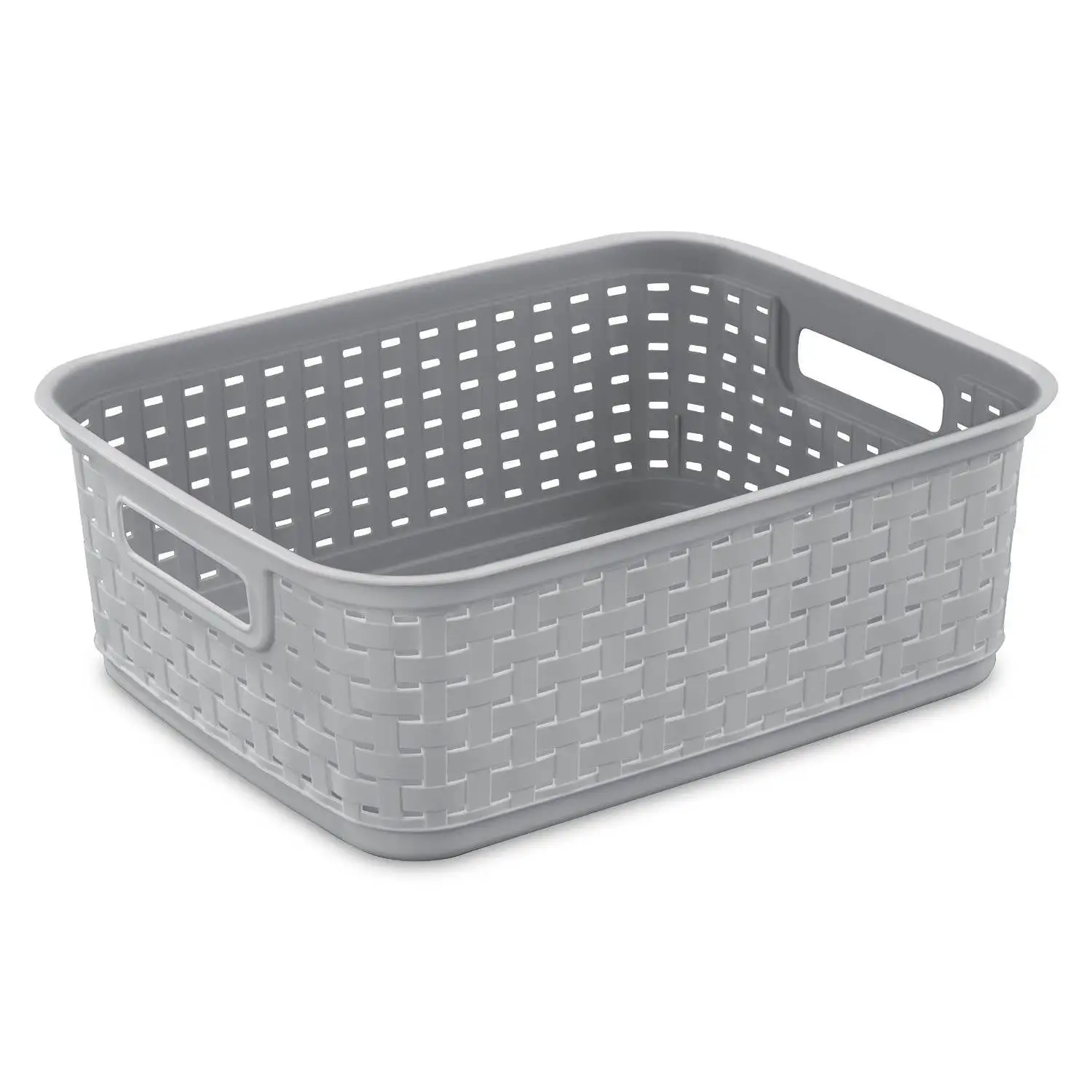 Sterilite Short Weave Wicker Pattern Storage Container Basket, Gray (18 Pack)