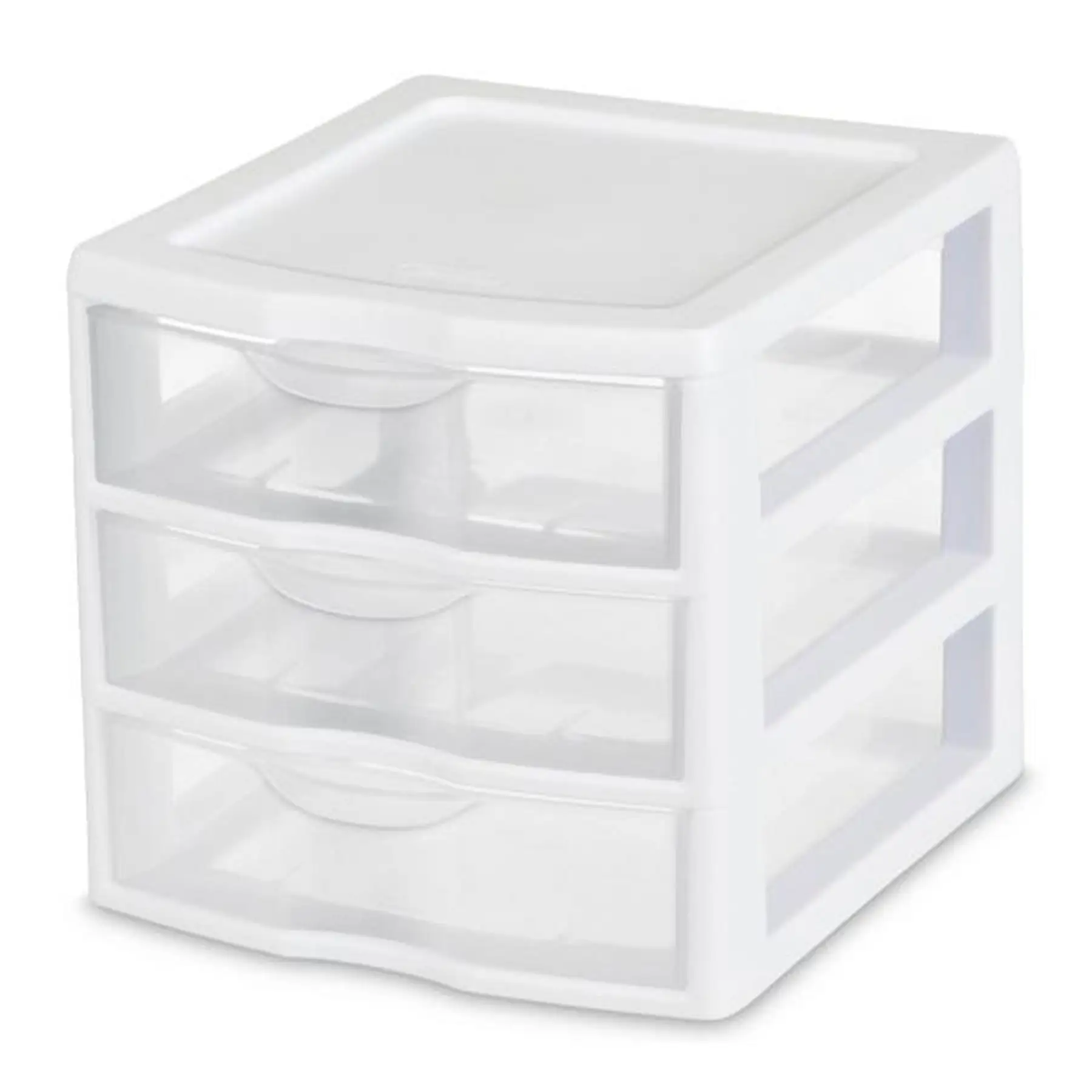 Sterilite ClearView Plastic Small 3 Drawer Desktop Storage Unit, White, 18 Pack