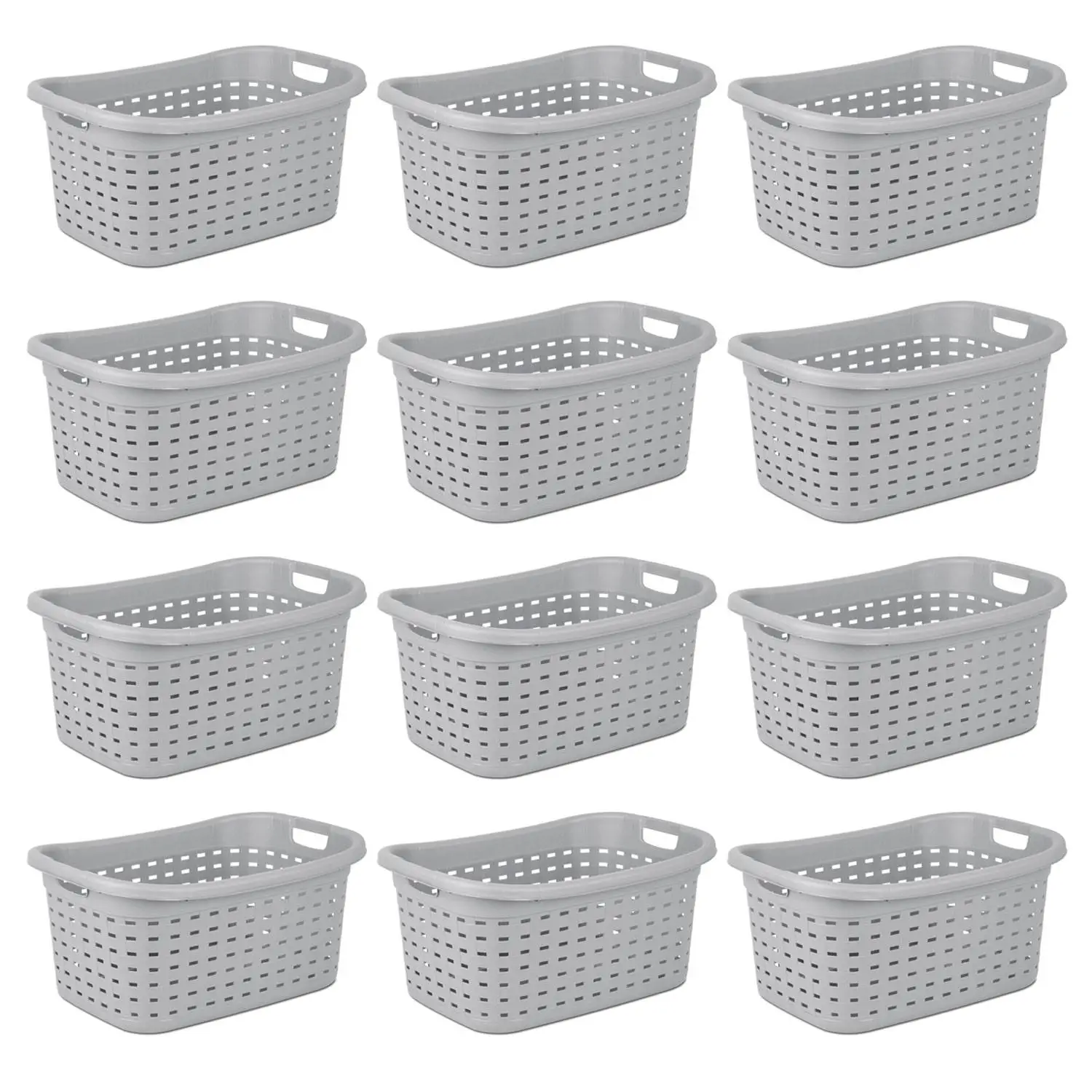 Sterilite Cement Gray Durable Weave Laundry Basket with Wicker Pattern (12 Pack)