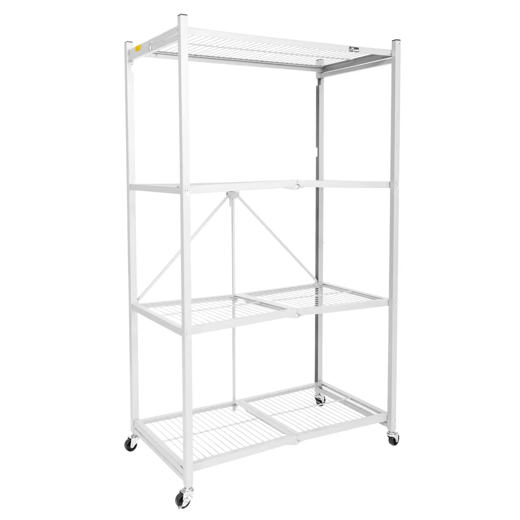 Origami Wheeled 4-Shelf Folding Steel Wire Shelving, White (21" x 36" x 60")