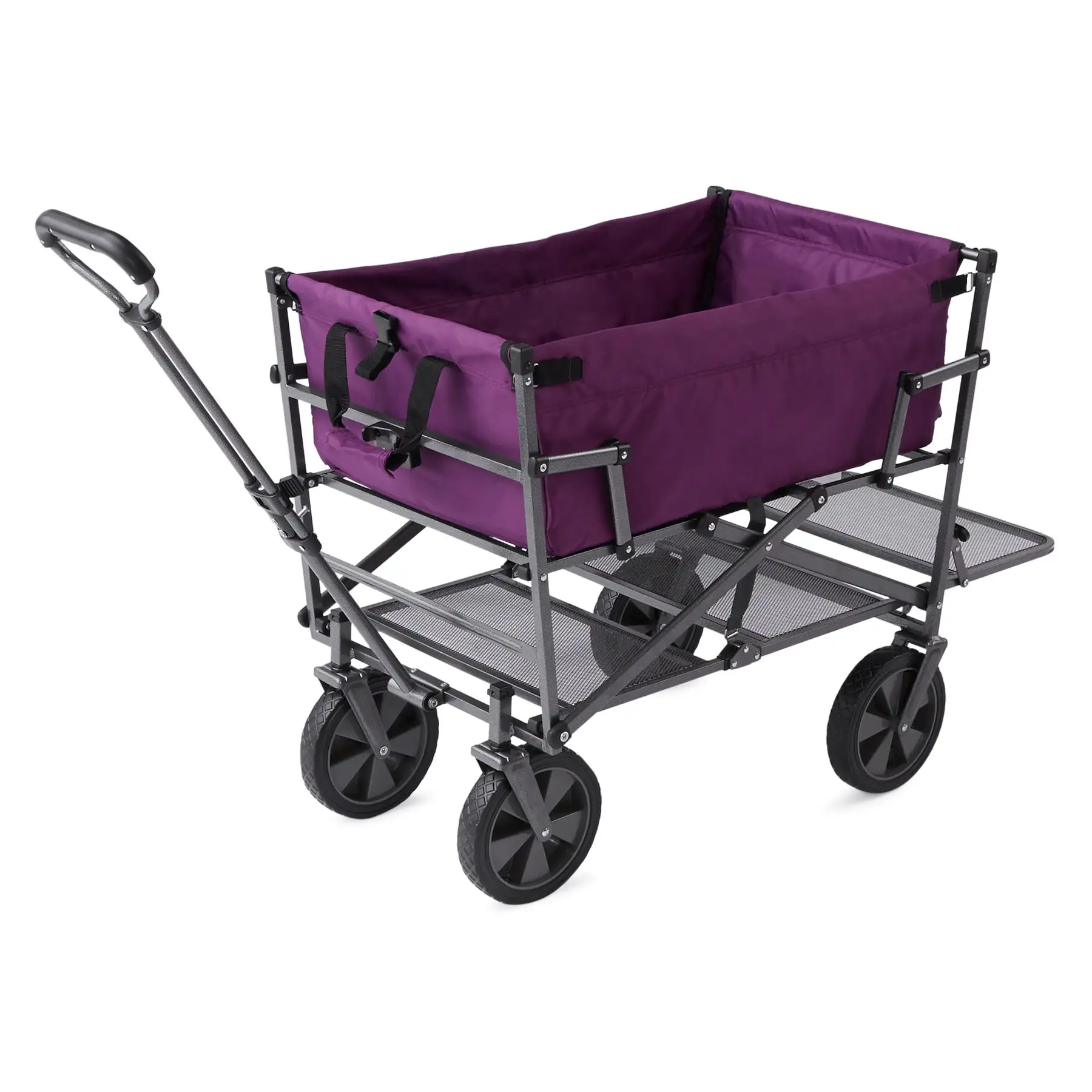 Mac Sports Double Decker Collapsible Outdoor Cart Utility Garden Wagon, Purple