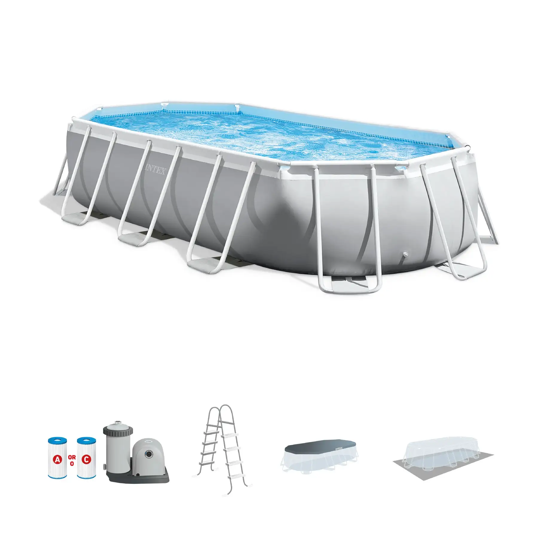 Intex 16.5ft x 9ft 48in Prism Frame Oval Above Ground Swimming Pool Pump Set