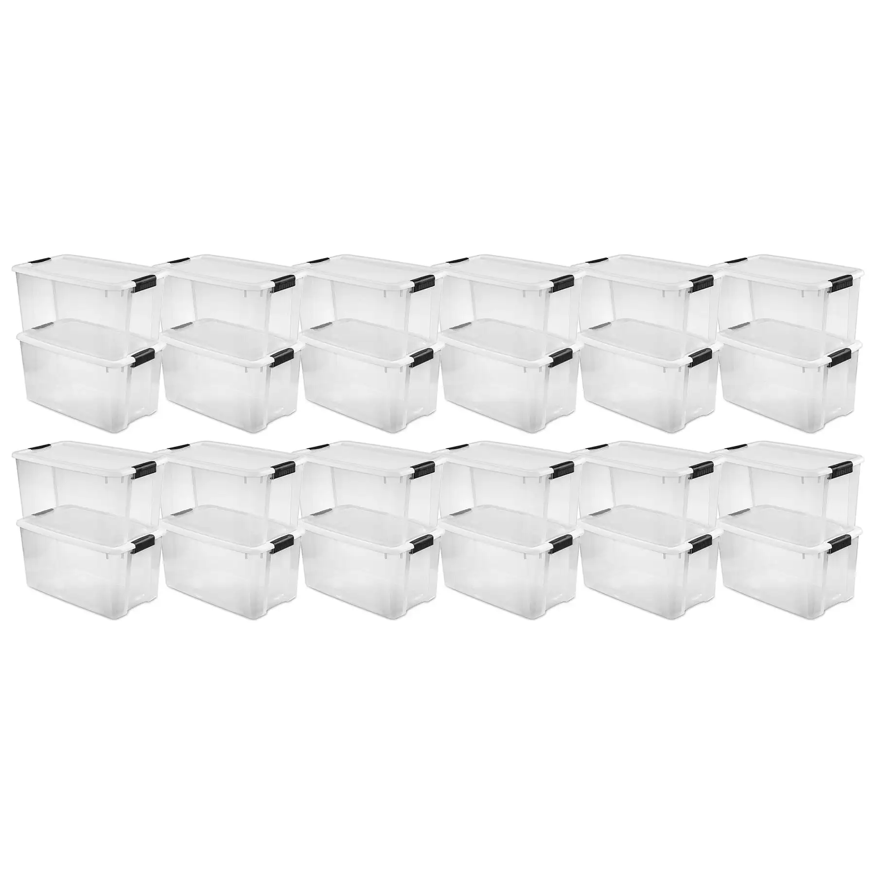 Sterilite 70 Qt Clear Plastic Stackable Storage Bin w/ White Latch Lid, 24 Pack