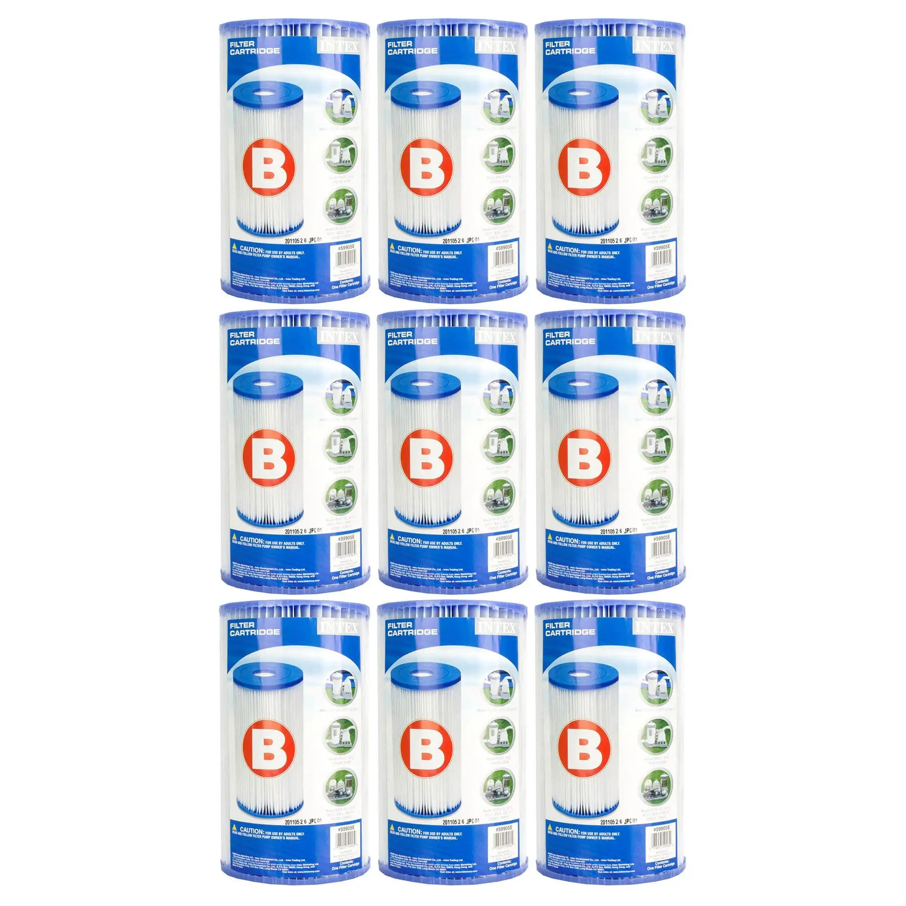 Intex Easy Set Type B Replacement Filter Cartridge for Swimming Pools (9 Pack)