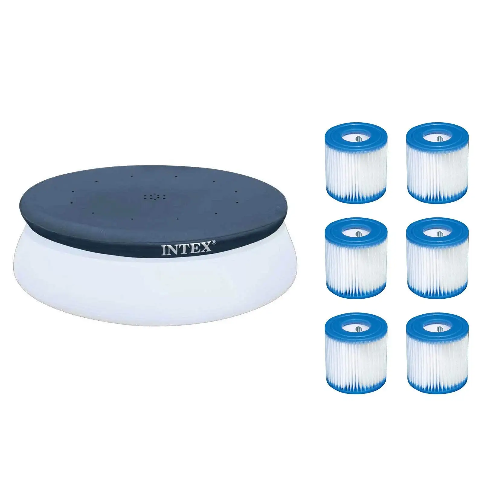 Intex 10' Easy Set Pool Round Debris Cover + Type H Filter Cartridges (6 Pack)