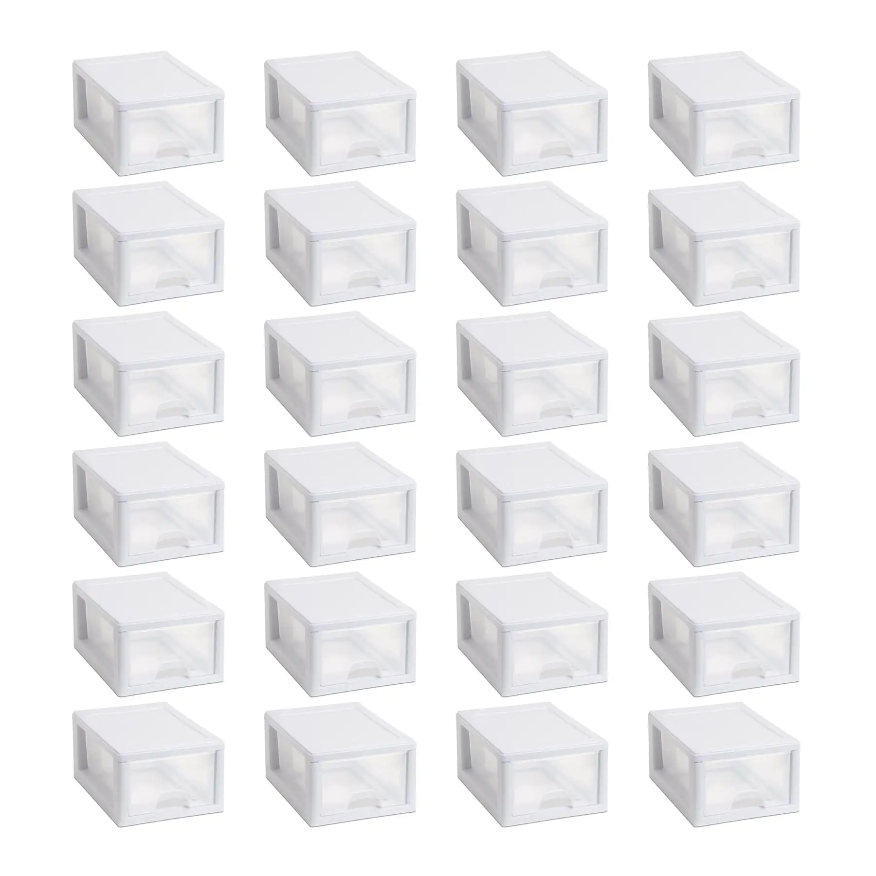 Sterilite 20518006 Stackable Small Drawer White Frame & See-Through (24 Pack)