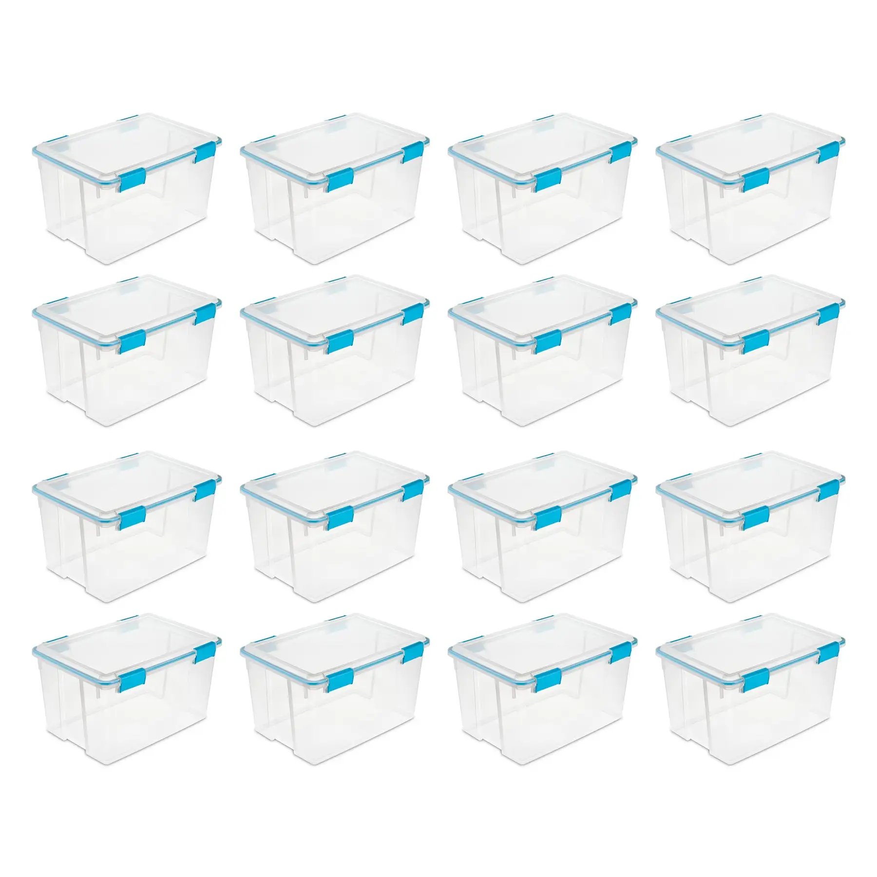 Sterilite 54-Qt Clear Plastic Stackable Storage Bin w/ Gasket Latch Lid, 16 Pack