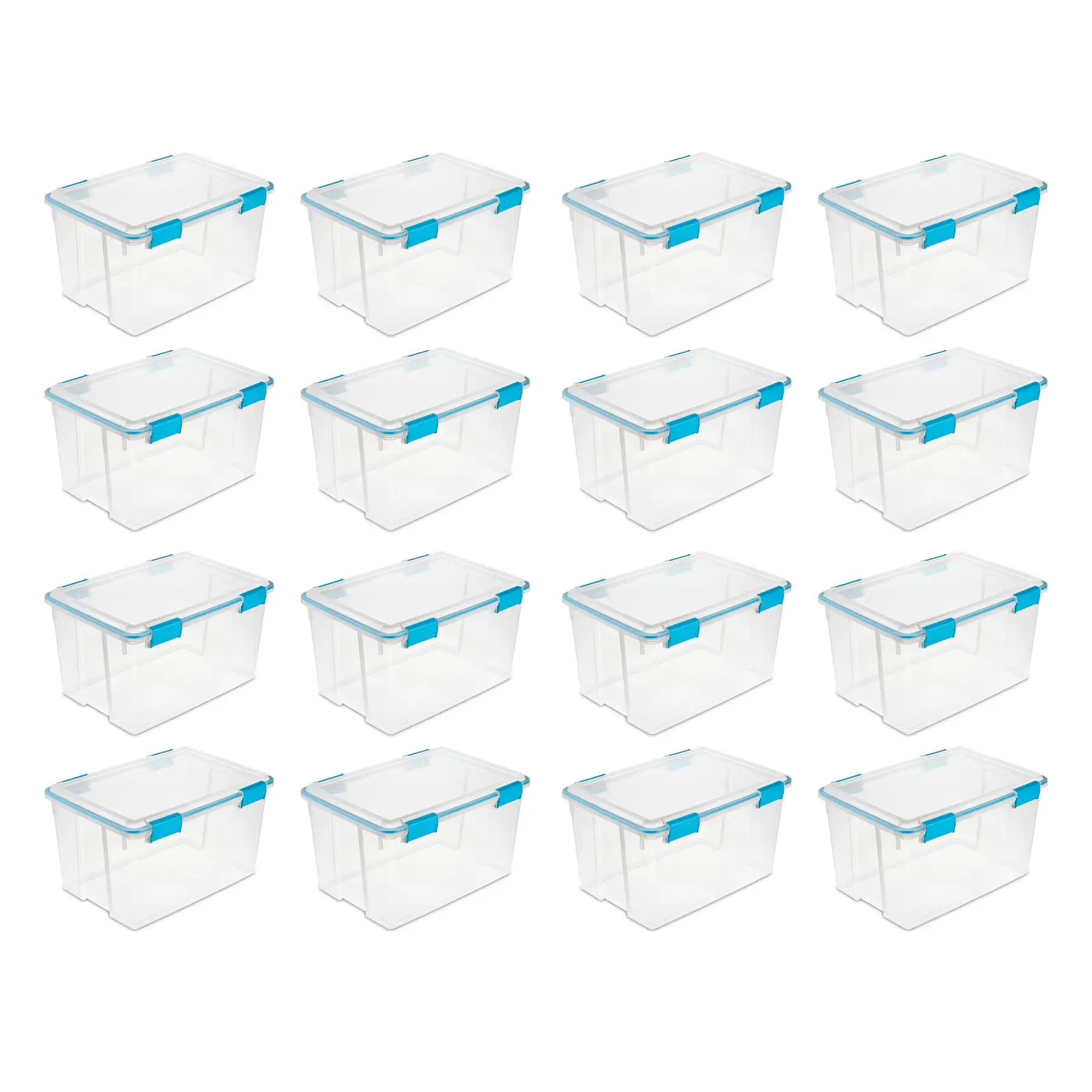 Sterilite 32 Quart Clear Stacking Storage Container with Gasket Lid, 16 Pack