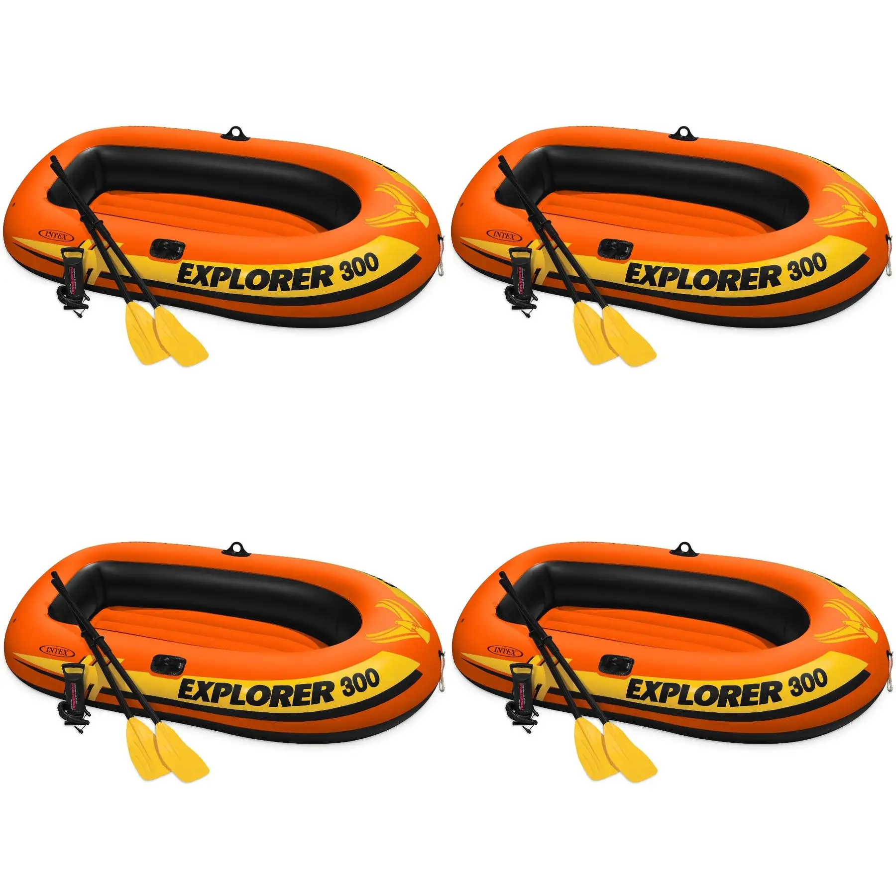 Intex Explorer 300 Compact Inflatable 3 Person Raft Boat w/ Pump & Oars (4 Pack)