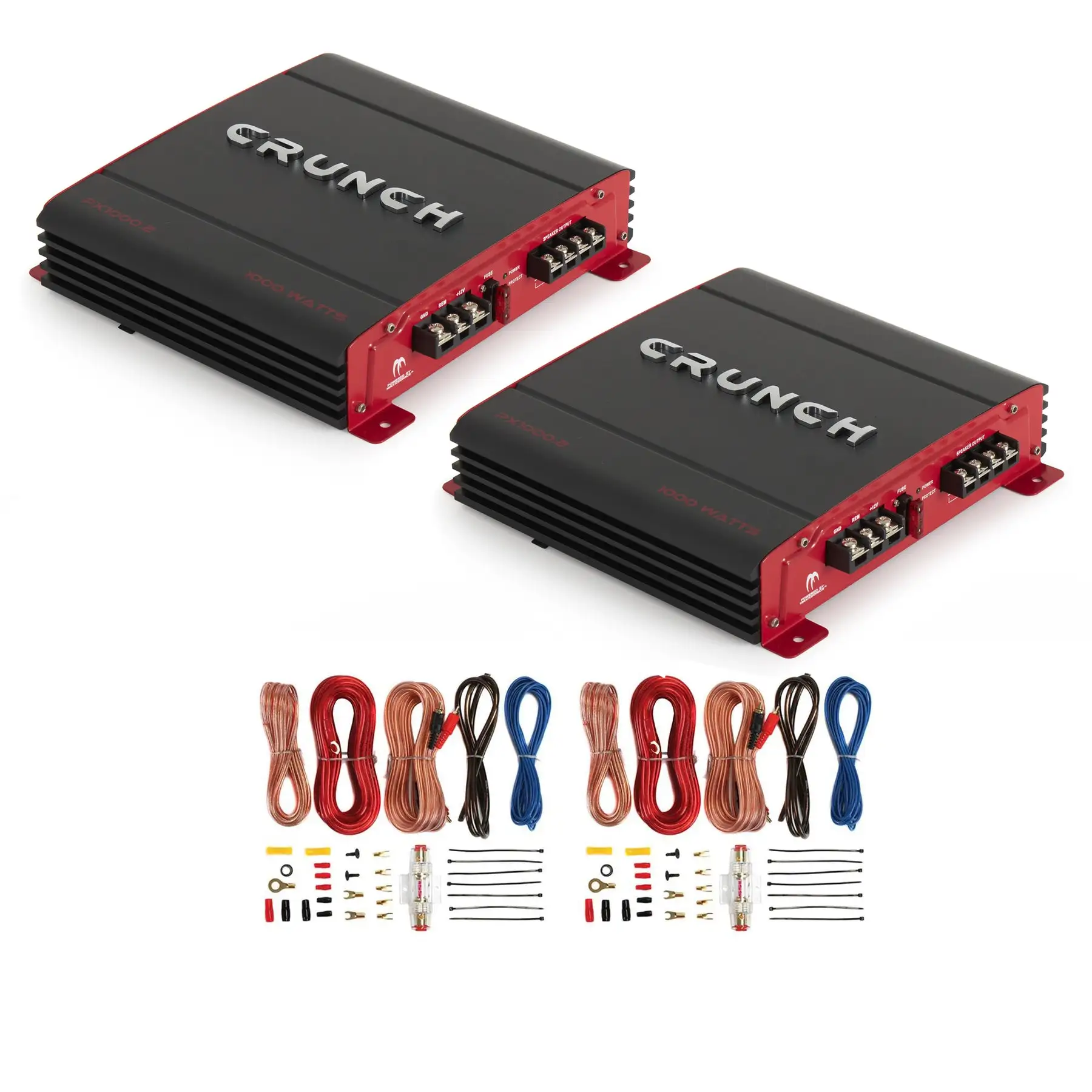 Crunch PX-1000.2 2 Channel 1000W Car Stereo Amplifier + Amp Wiring Kit (2 Pack)