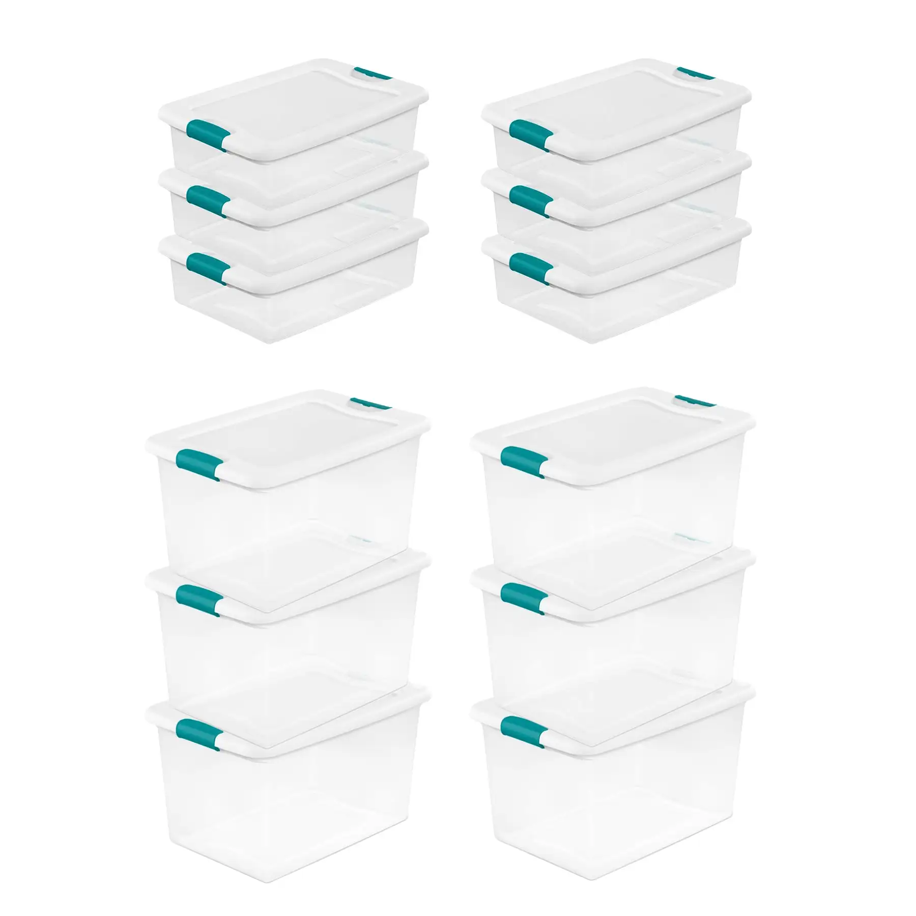 Sterilite 64 Qt Plastic Stacking Container, 6 Pack & 32 Qt Storage Boxes, 6 Pack