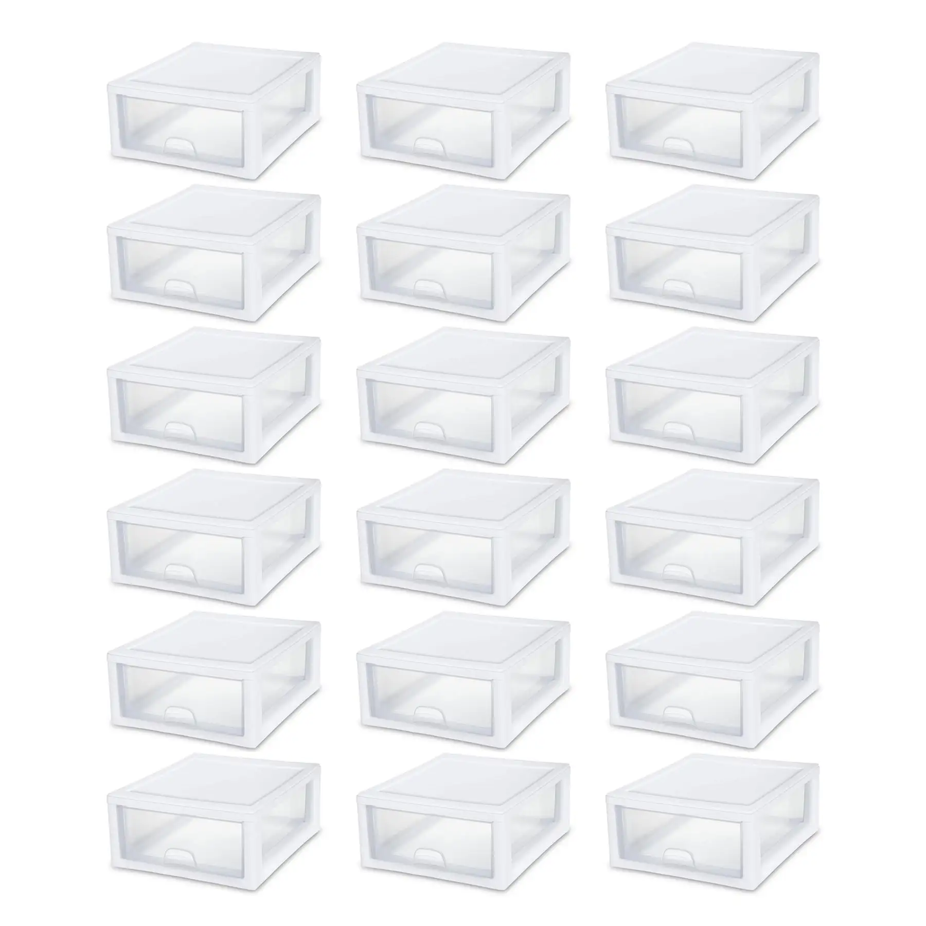 Sterilite 16 Quart Clear Plastic Stacking Storage Drawer Container Box, 18 Pack