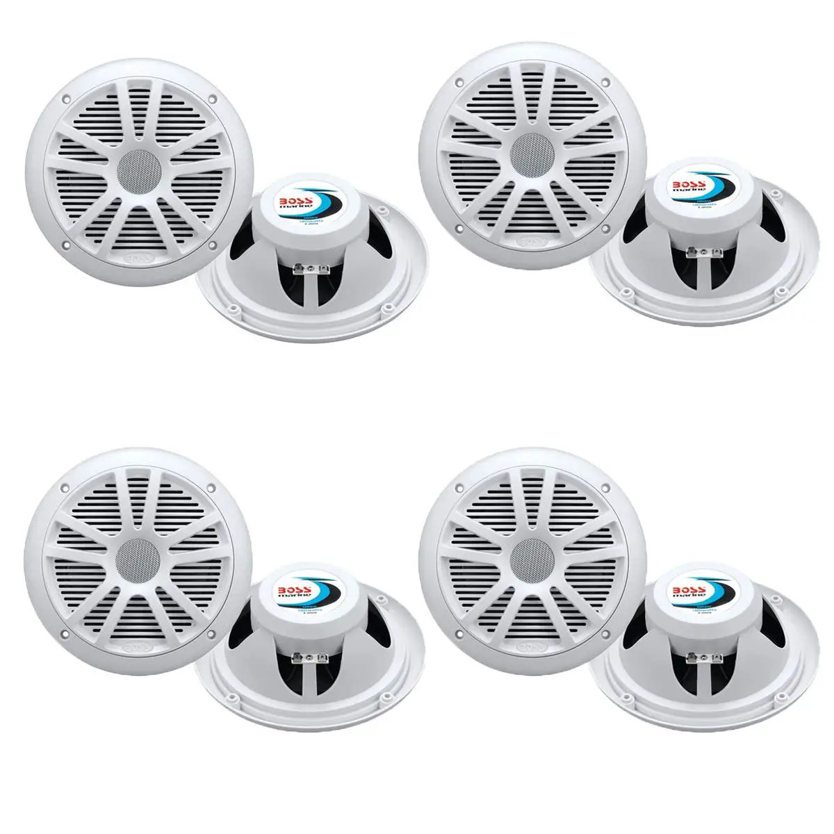 Boss Audio MR6W 6.5" 180W Dual Cone Marine/Boat Speakers Stereo, White (8 Pack)