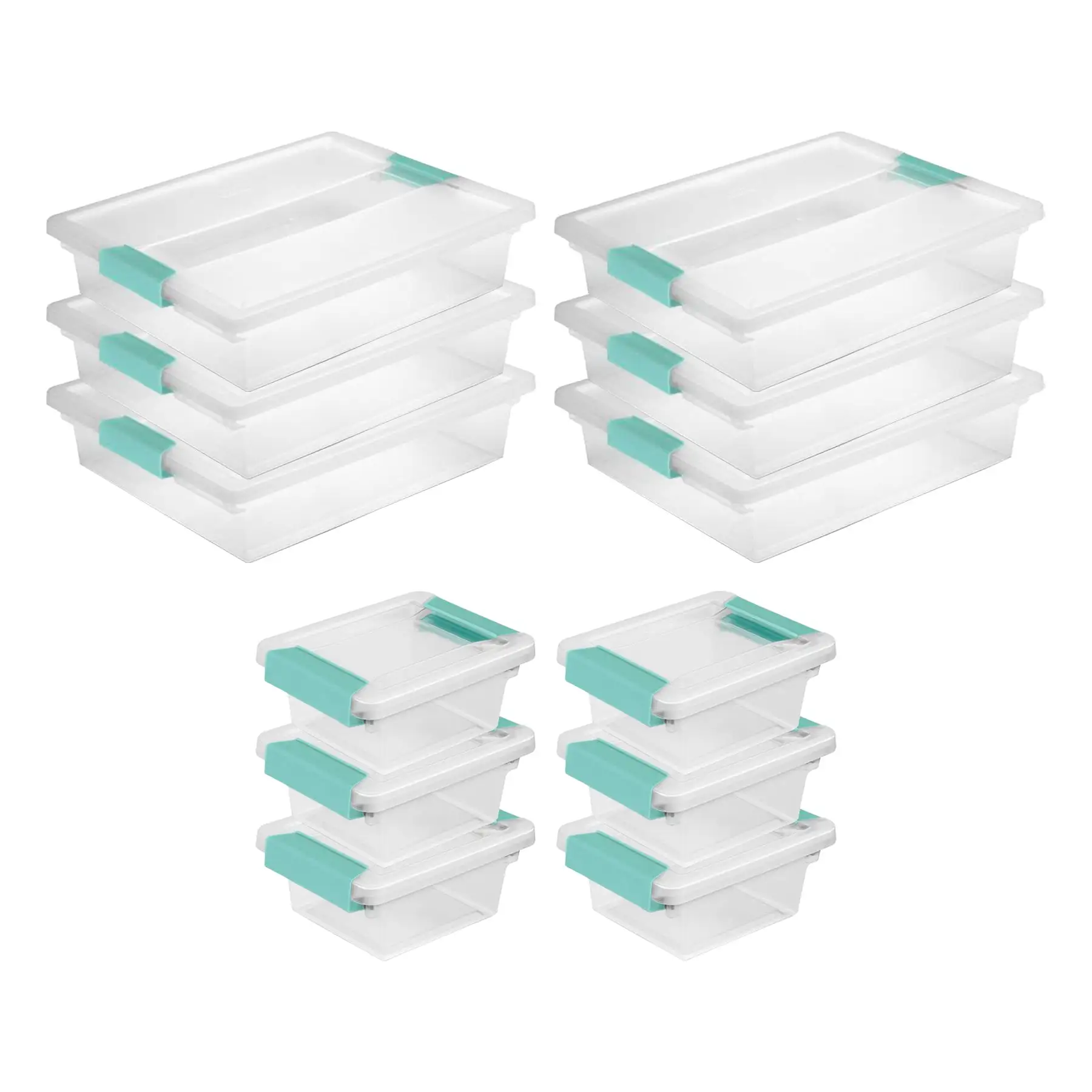 Sterilite Plastic Large Clip Bin Clear, 6 Pack & Mini Clip Storage Box, 6 Pack