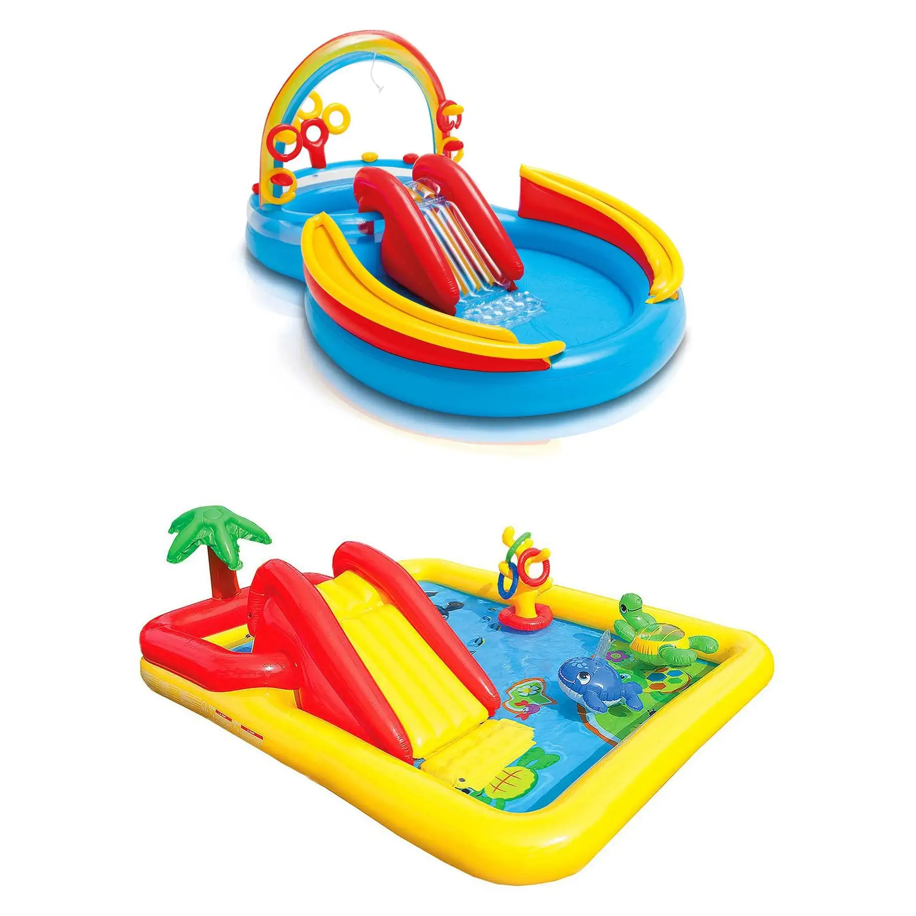 Intex 9.75ft x 6.33ft x 53in Inflatable Rainbow Play Pool and Ocean Play Pool