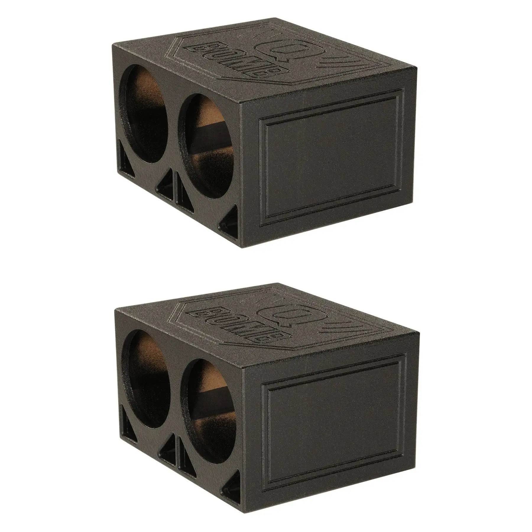 Q Power Dual 10 Inch Triangle Ported Subwoofer Box w/ Bedliner Spray (2 Pack)