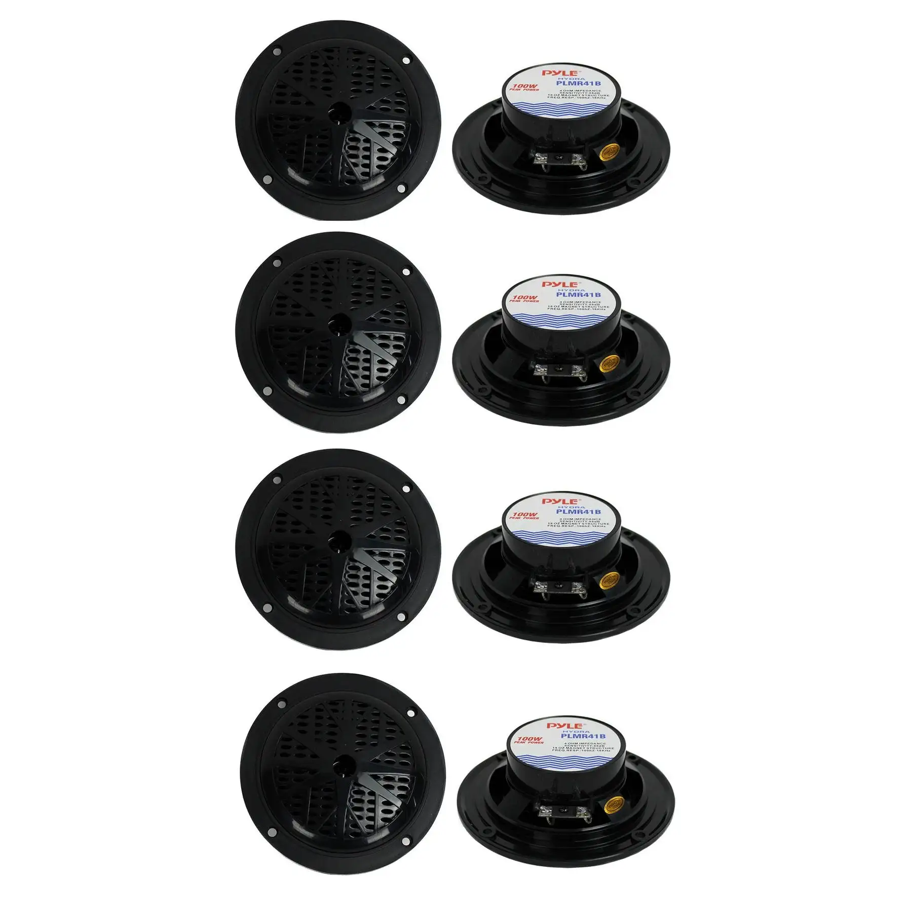 PYLE PLMR41B 4" 100W Dual Cone Waterproof Marine Boat Stereo Speakers (4 Pair)