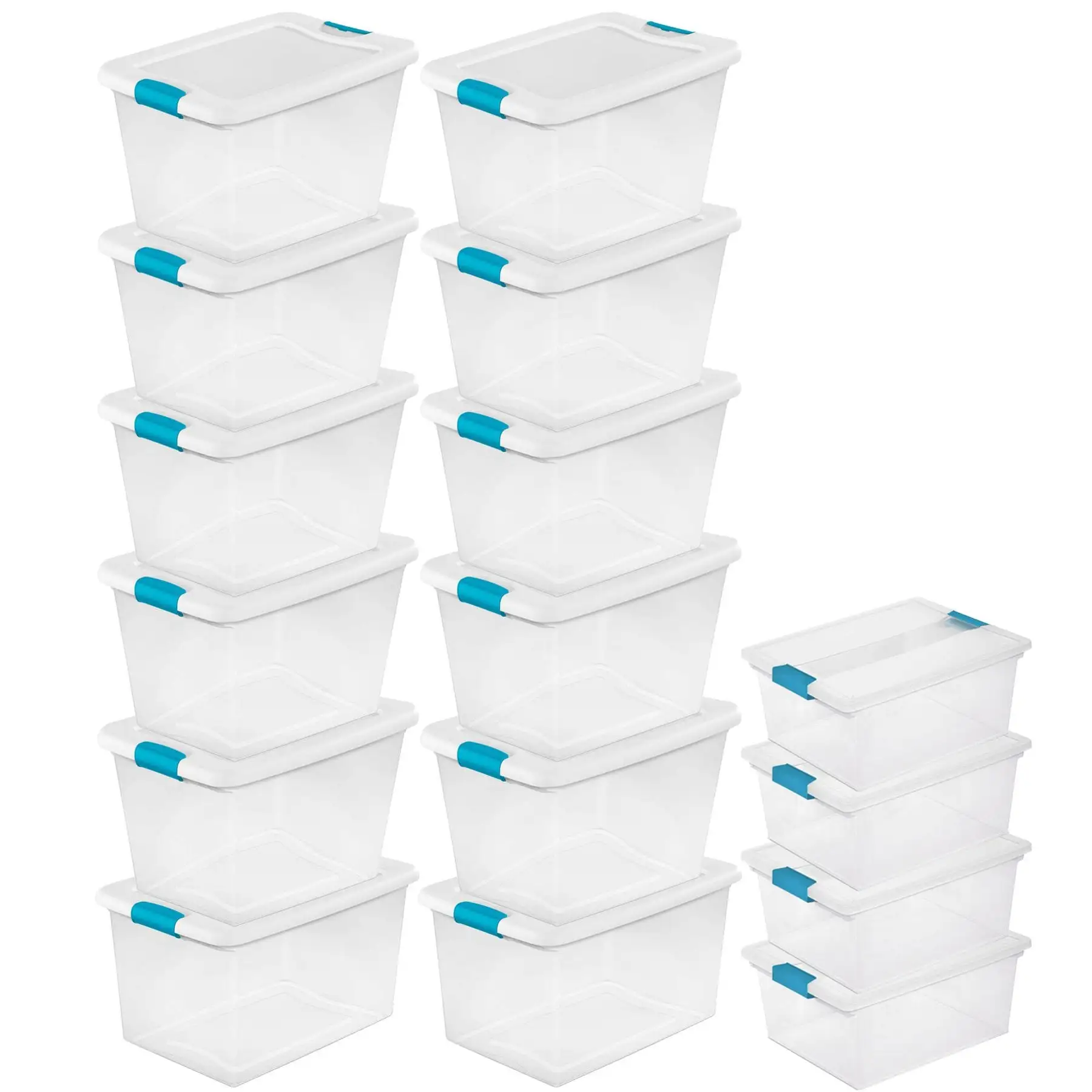 Sterilite 64 Quart Latching Storage Tote Box (12 Pack) & Deep Clip Box (4 Pack)