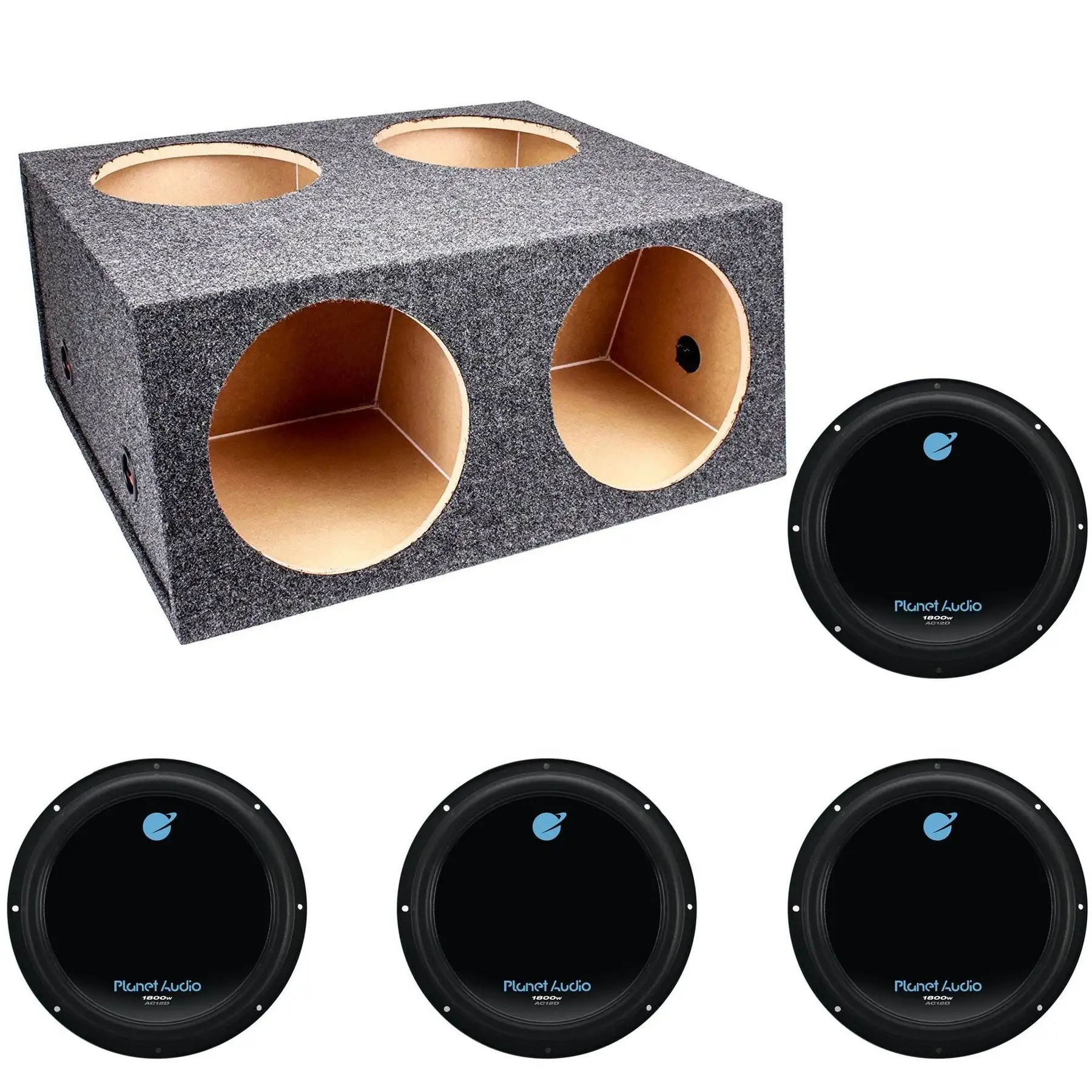 Q Power 4 Hole 12" Sealed Divided Subwoofer Box & 12" 1800W Subwoofer (4 Pack)