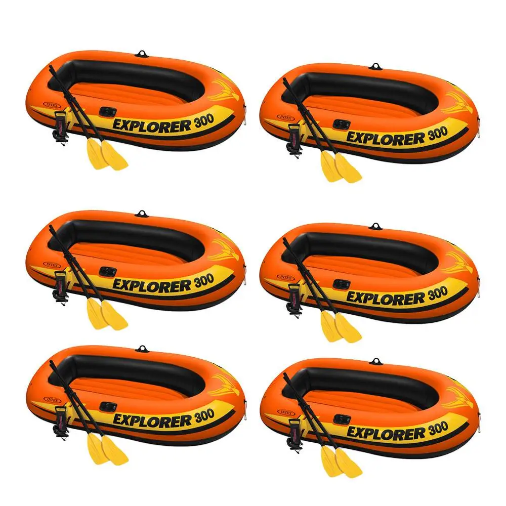 Intex Explorer 300 Inflatable Fishing 3 Person Raft Boat w/ Pump & Oars (6 Pack)