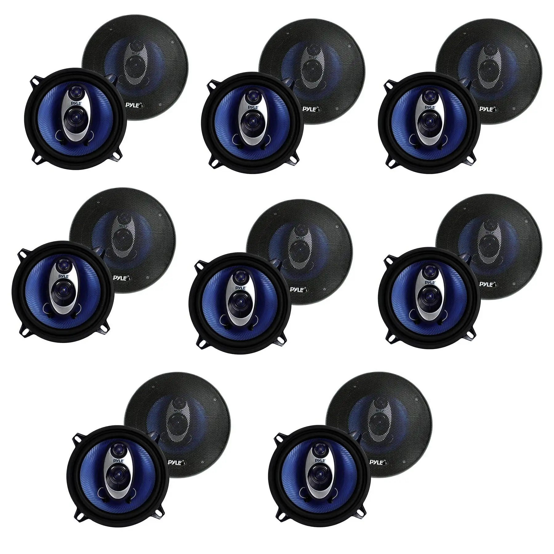 Pyle PL53BL 5.25" 200W 3-Way Car Audio Triaxial Speakers Stereo, Blue (16 Pack)