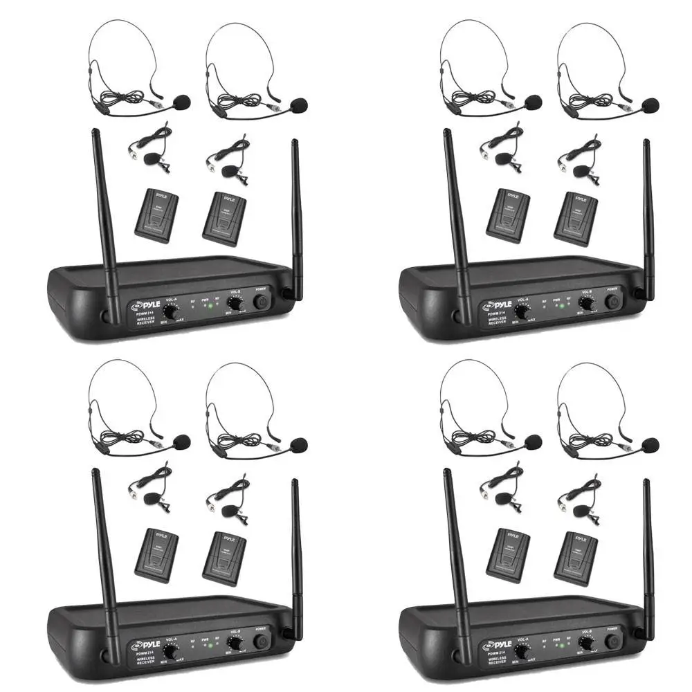 Pyle Pro Bodypacks, Lavaliers, Headsets VHF Wireless Microphone System (4 Pack)