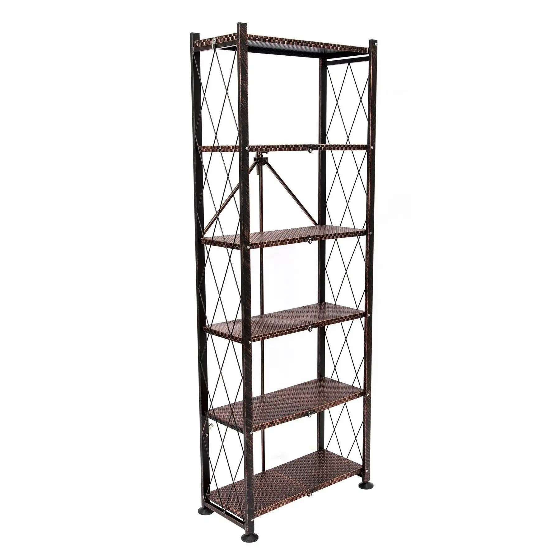 Origami 6 Tier Classic Stamped Steel Bookcase Organizer Storage Rack, Bronze