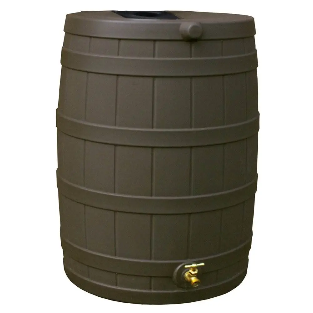 Good Ideas Rain Wizard 40 Gallon Plastic Rainwater Collection Barrel Drum, Oak