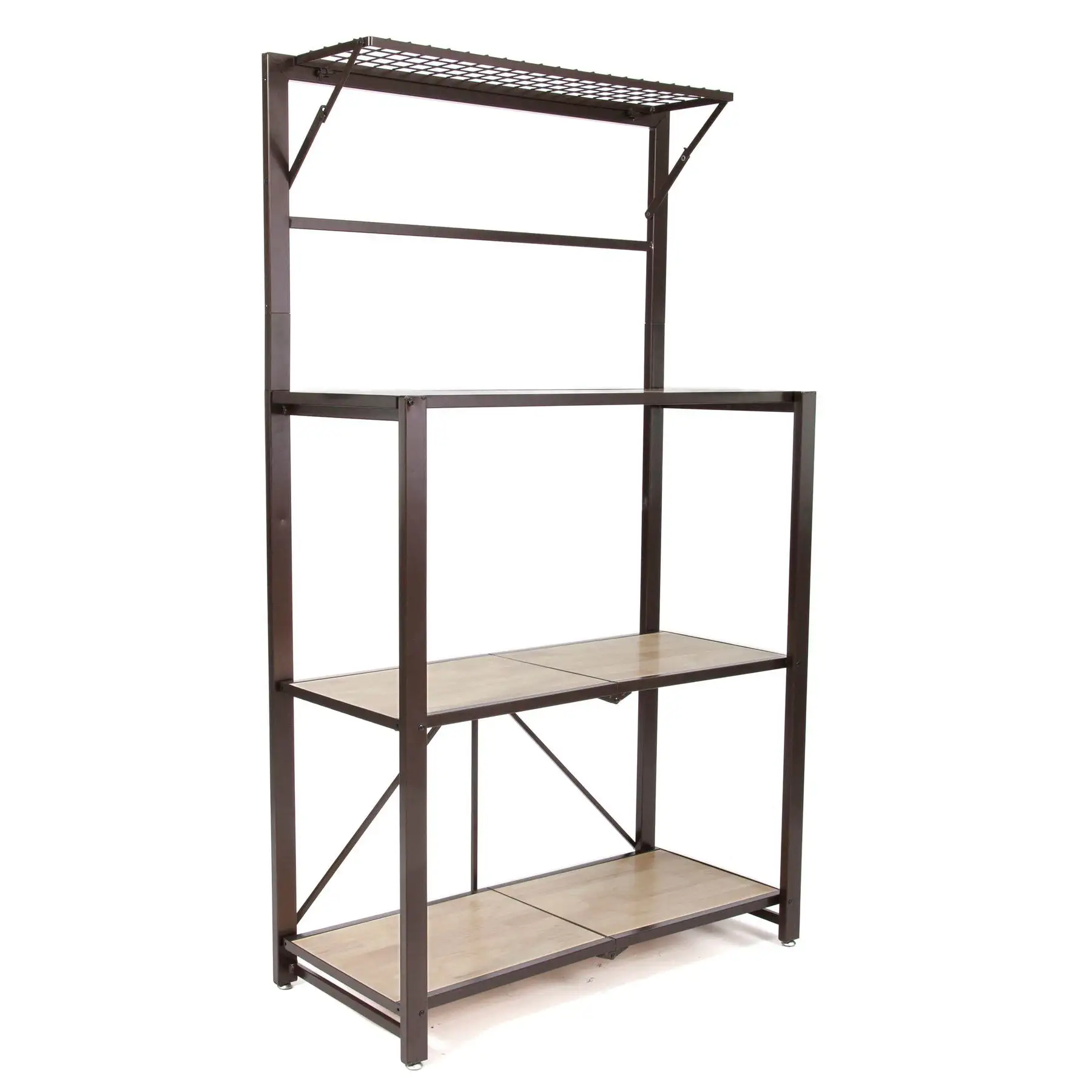 Origami Heavy Duty Durable Organizational Baker's Rack with Wood Shelf, Brown