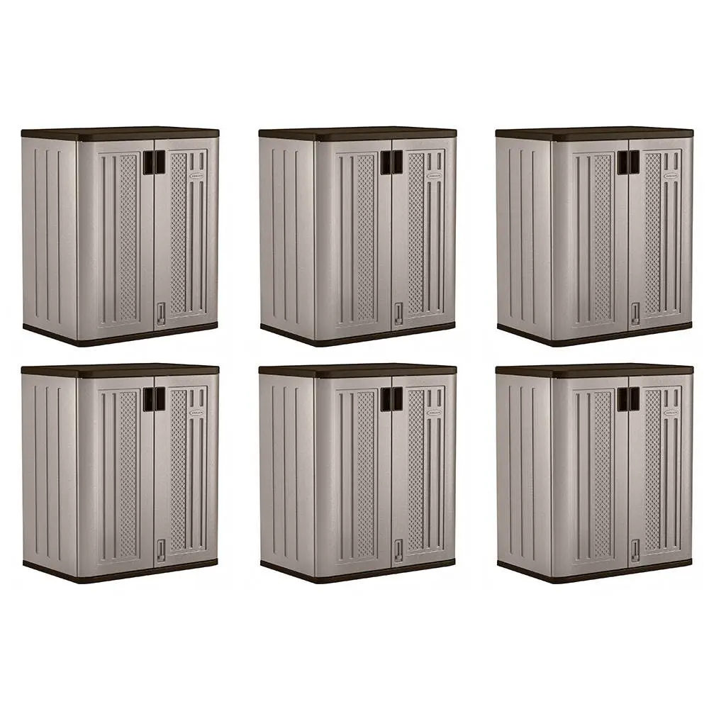 Suncast 9 Cu Ft Heavy Duty Resin Garage Base Storage Cabinet, Platinum (6 Pack)