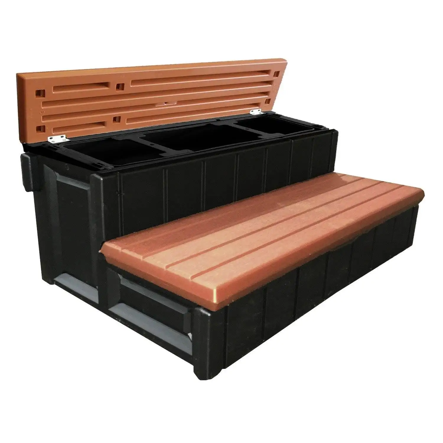 Leisure Accents 36" Deck Spa Hot Tub Storage Compartment Steps, Redwood (2 Pack)