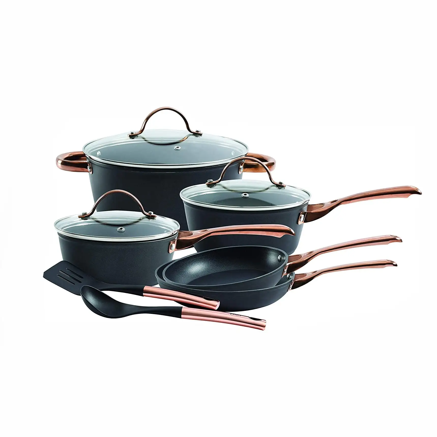 Oster Allsberg Non Stick Aluminum 10 Piece Cookware Set w/ Rose Gold Handles