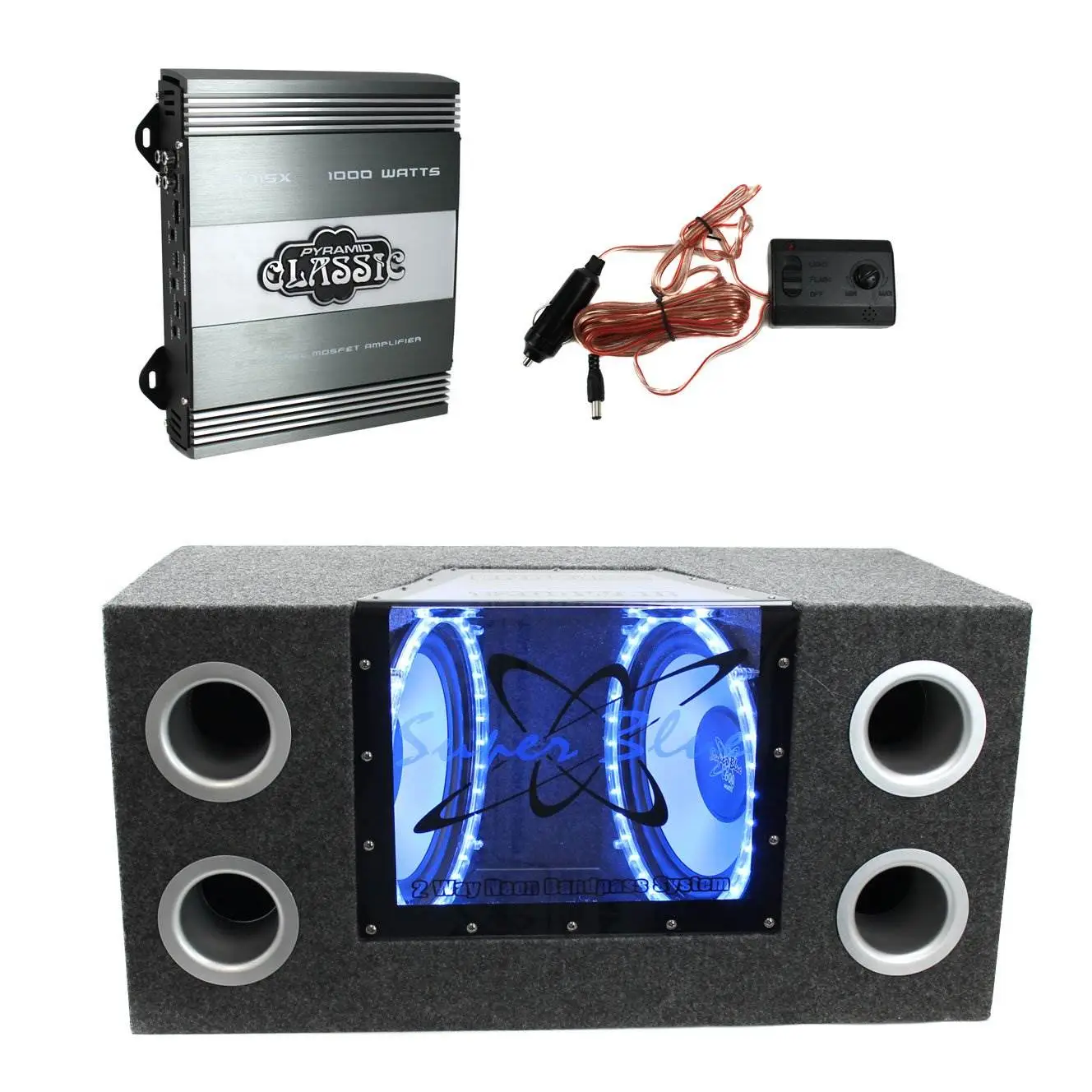 Pyramid 10" 1000W Subwoofer Bandpass System & Pyramid PB715X 1000W 2-Channel Amp