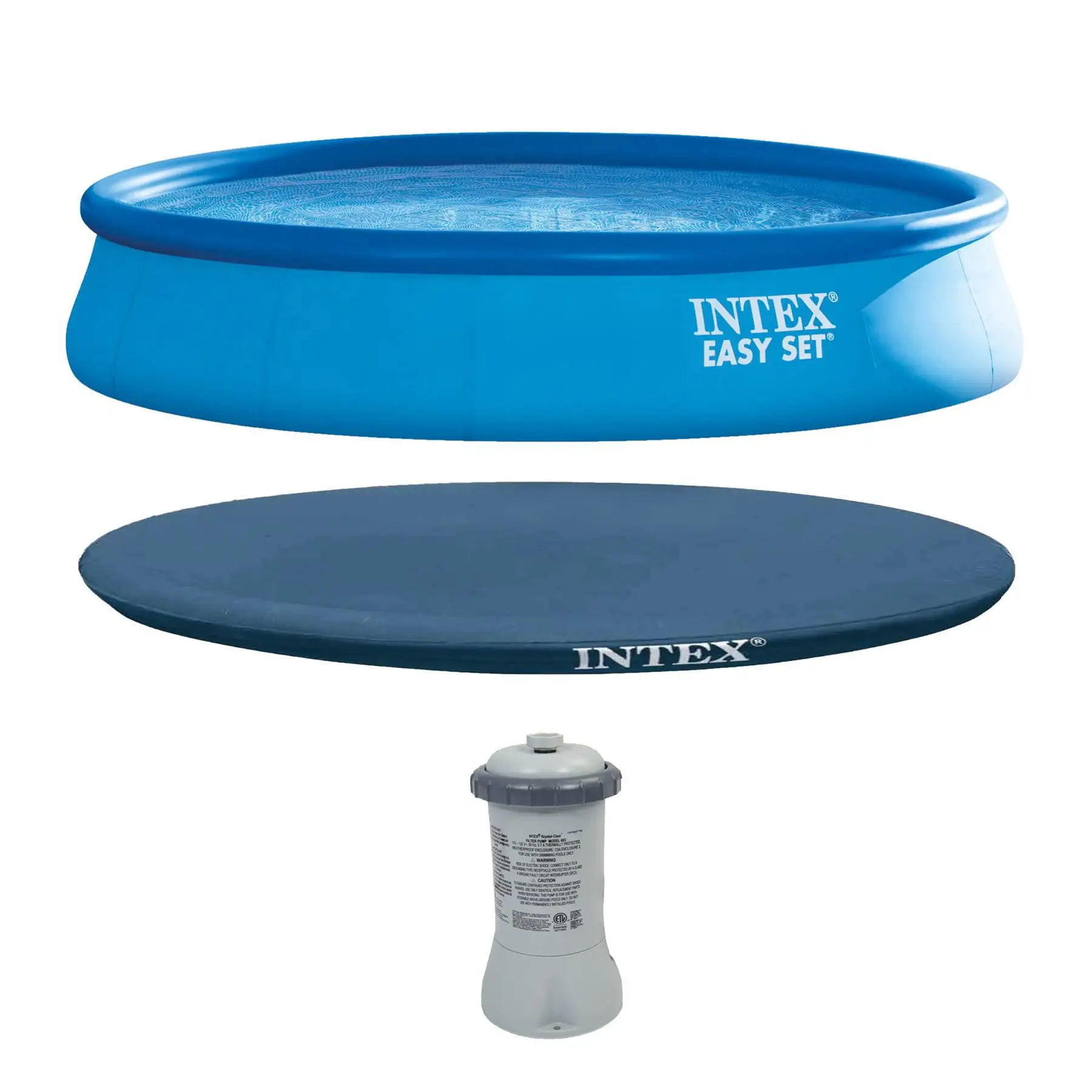 Intex 15' x 33" Easy Set Above Ground Swimming Pool, Filter Pump & Cover Tarp