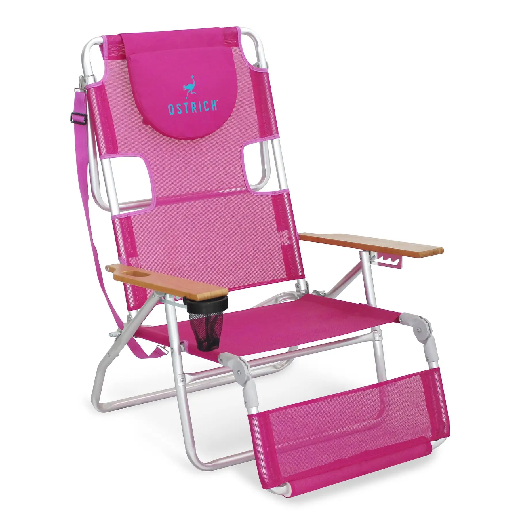 Ostrich Original 3N1 Lightweight Outdoor Beach Lounge Chair with Footrest, Pink