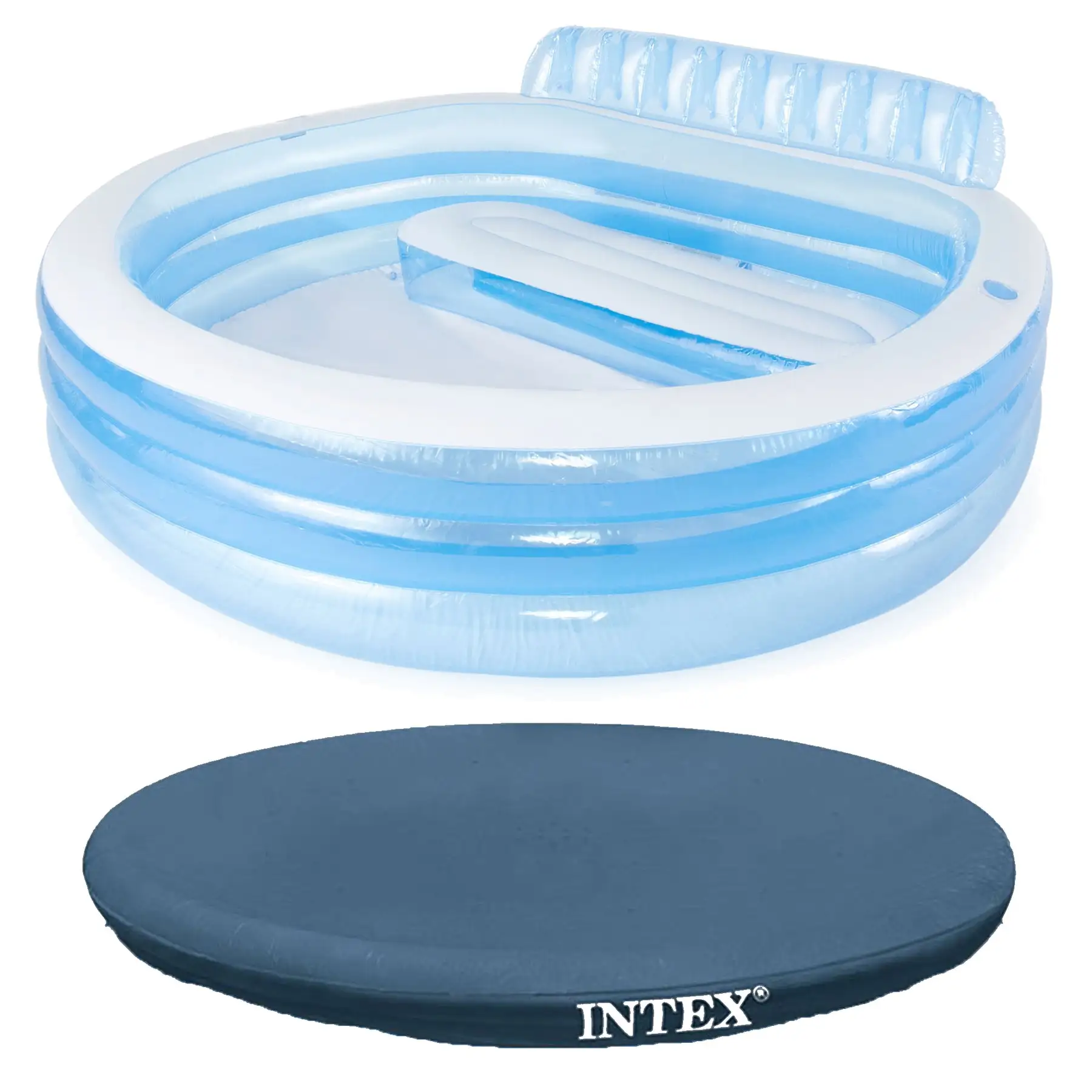 Intex Swim Center Round Inflatable Outdoor Swimming Lounge Pool with Pool Cover