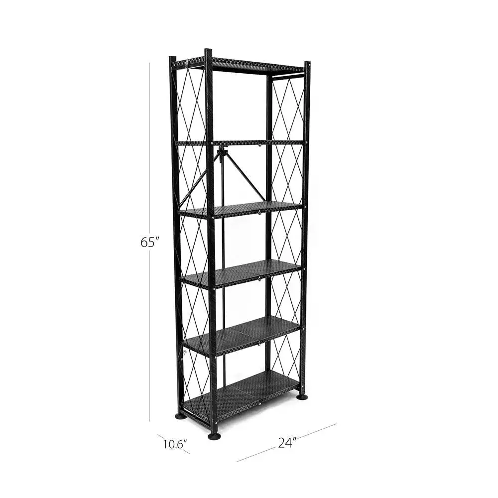 Origami 6 Shelf Bookcase Open Organizer Freestanding Living Room Shelves, Black