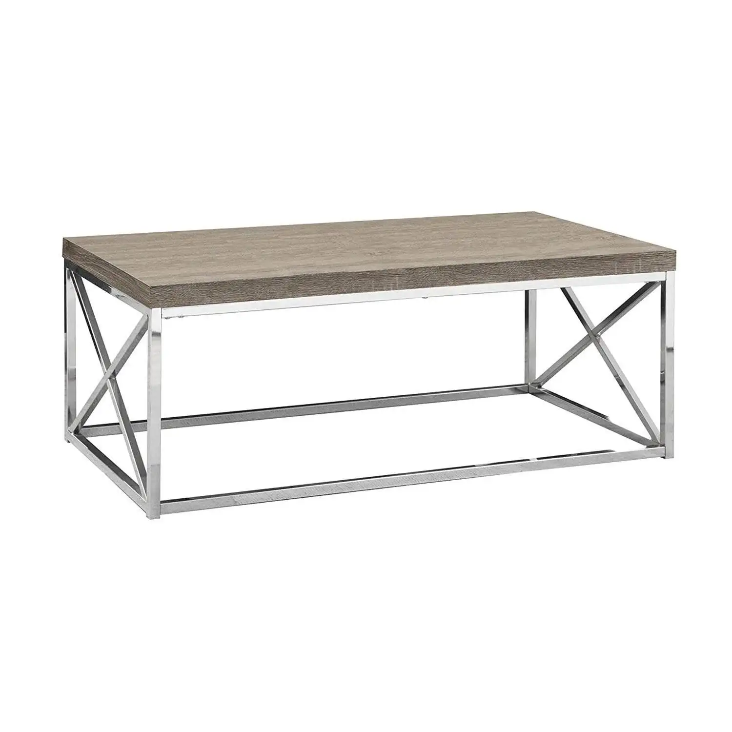 Monarch Dark Taupe Wood-Look Finish Chrome Metal Contemporary Style Coffee Table