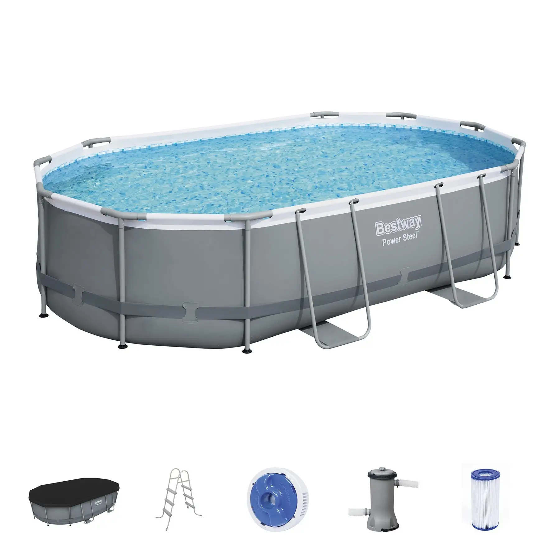 Bestway Power Steel 16' x 10' x 42" Rectangular Above Ground Swimming Pool Set