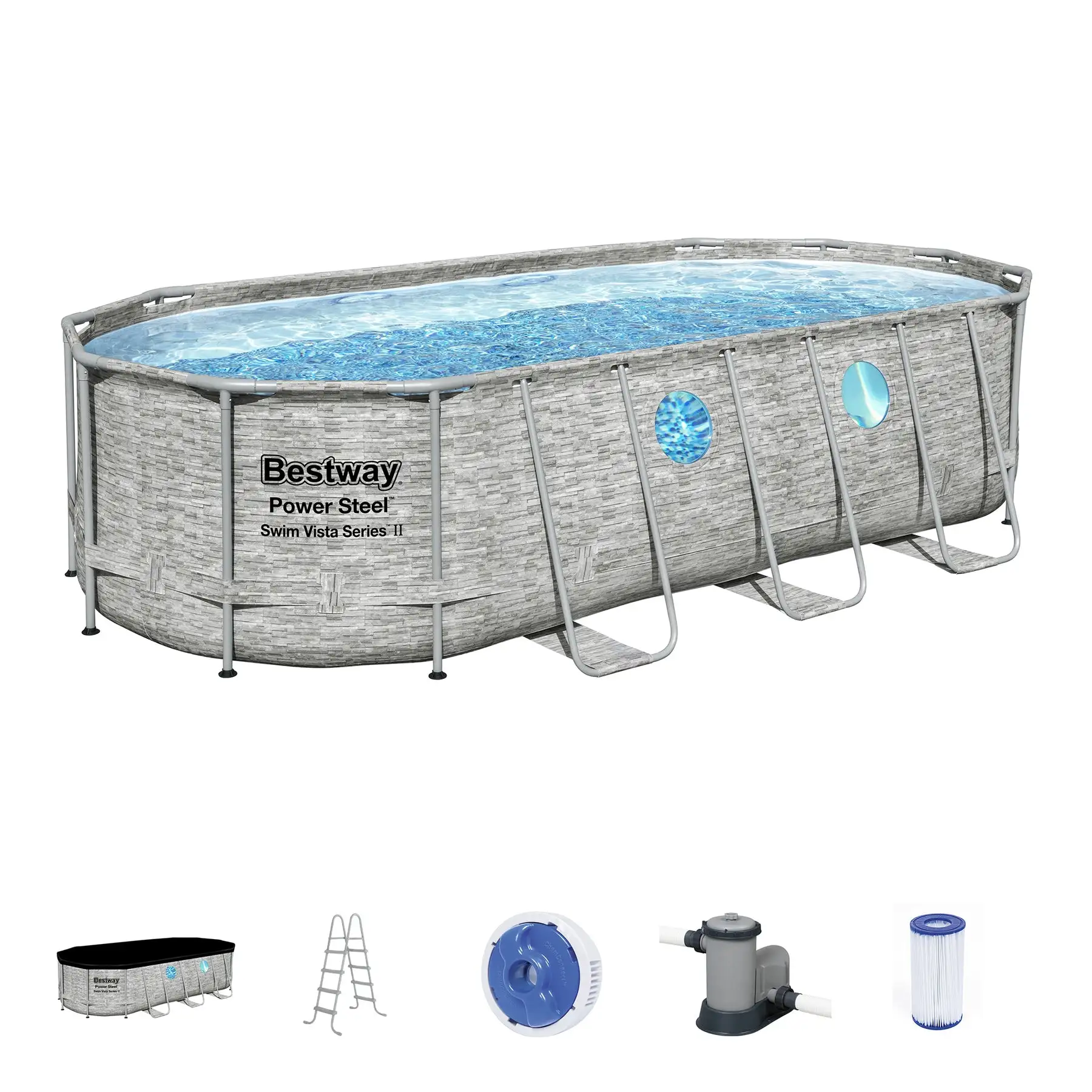 Bestway Power Steel Swim Vista 18' x 9' x 48" Above Ground Swimming Pool Set