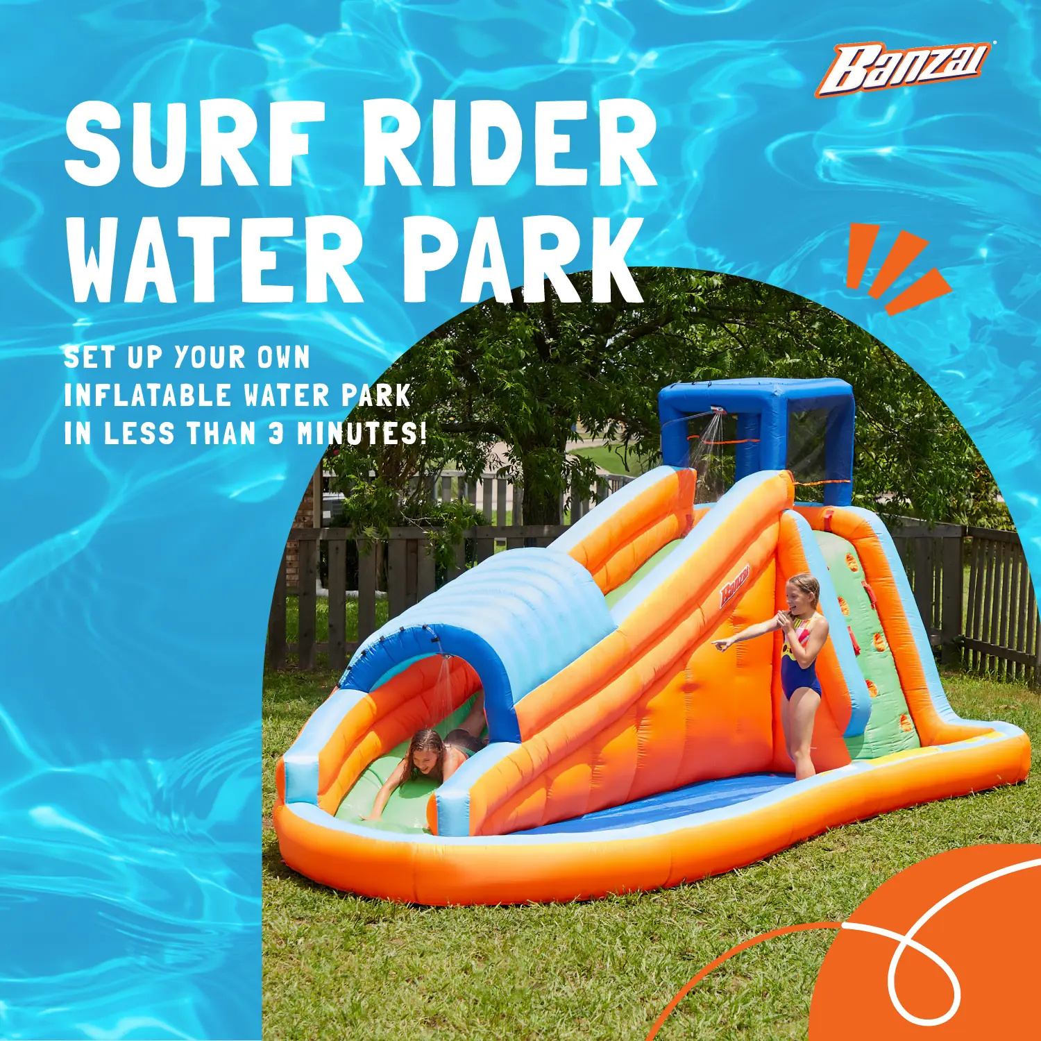 Banzai Surf Rider Kids Inflatable Outdoor Backyard Aqua Water Slide Splash Park - Image 2