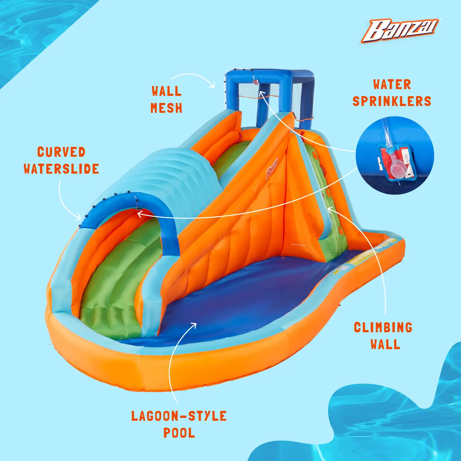 Banzai Surf Rider Kids Inflatable Outdoor Backyard Aqua Water Slide Splash Park - Image 3