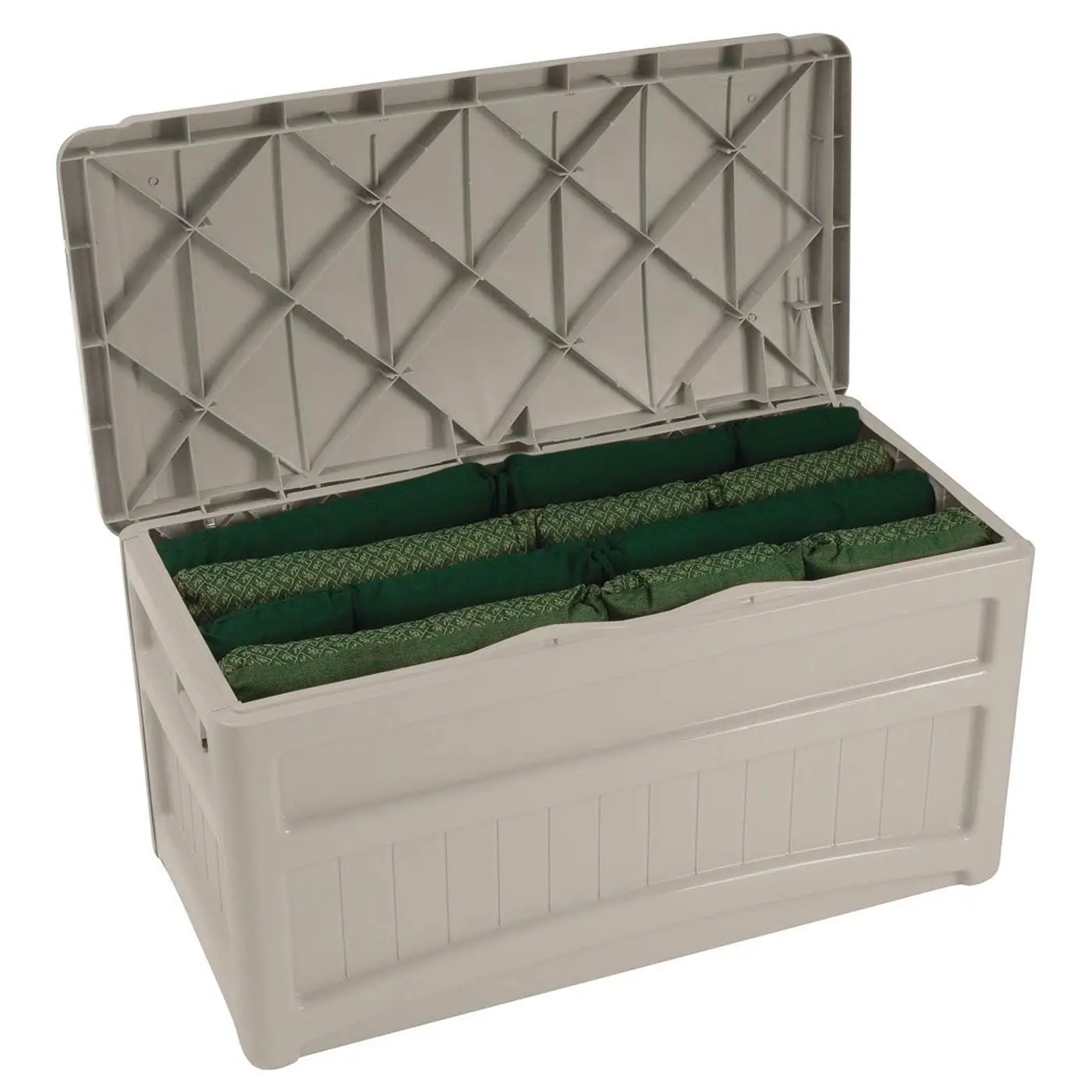 Suncast 73 Gallon Outdoor Patio Deck Resin Storage Organization Chest Box, Taupe