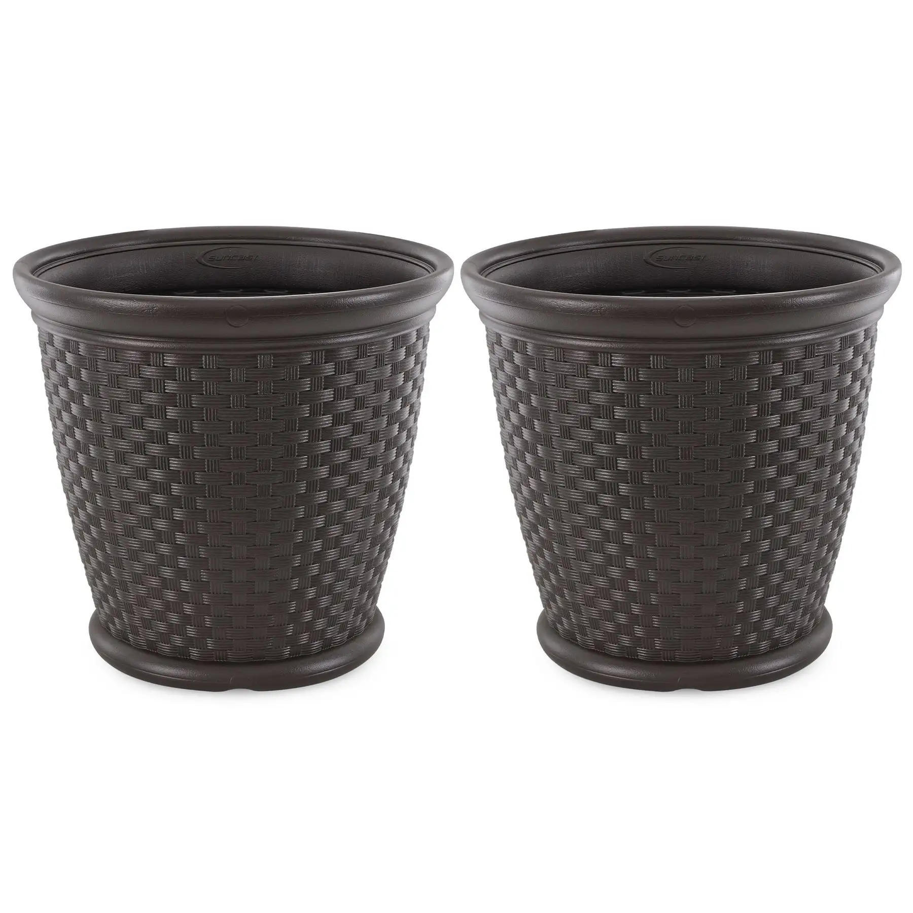 Suncast Sonora 22 Inch Resin Wicker Decorative Garden Planter, Java (2 Pack)