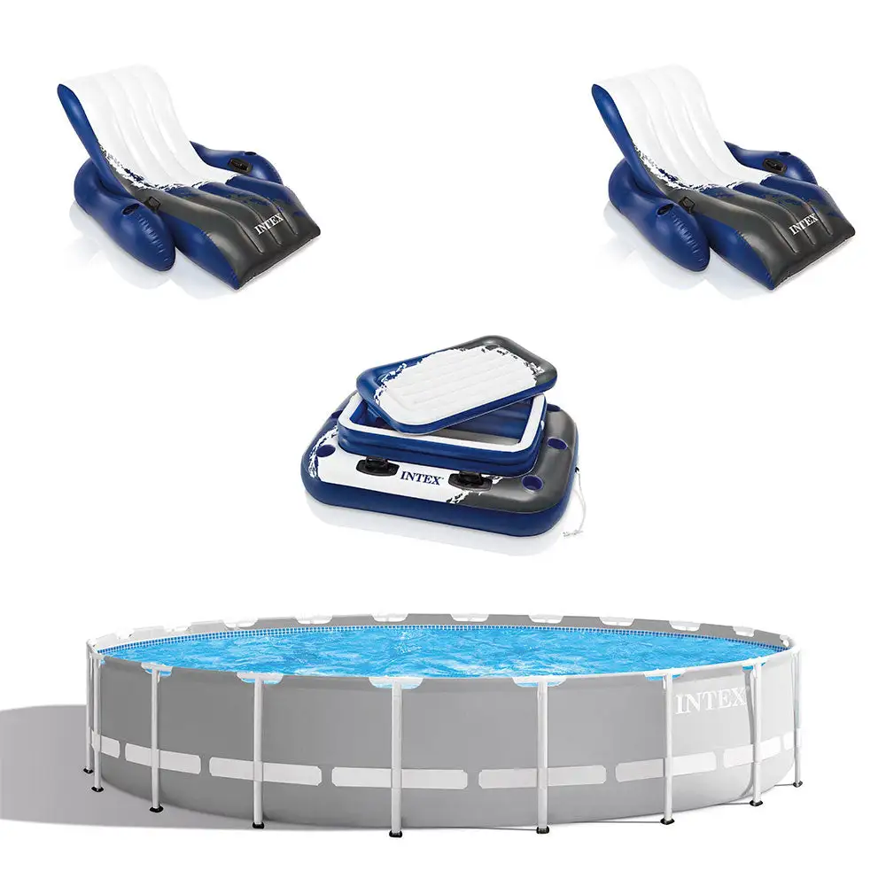 Intex Prism Frame 20ft x 52in Above Ground Pool, Lounger Float (2 Pack) & Cooler