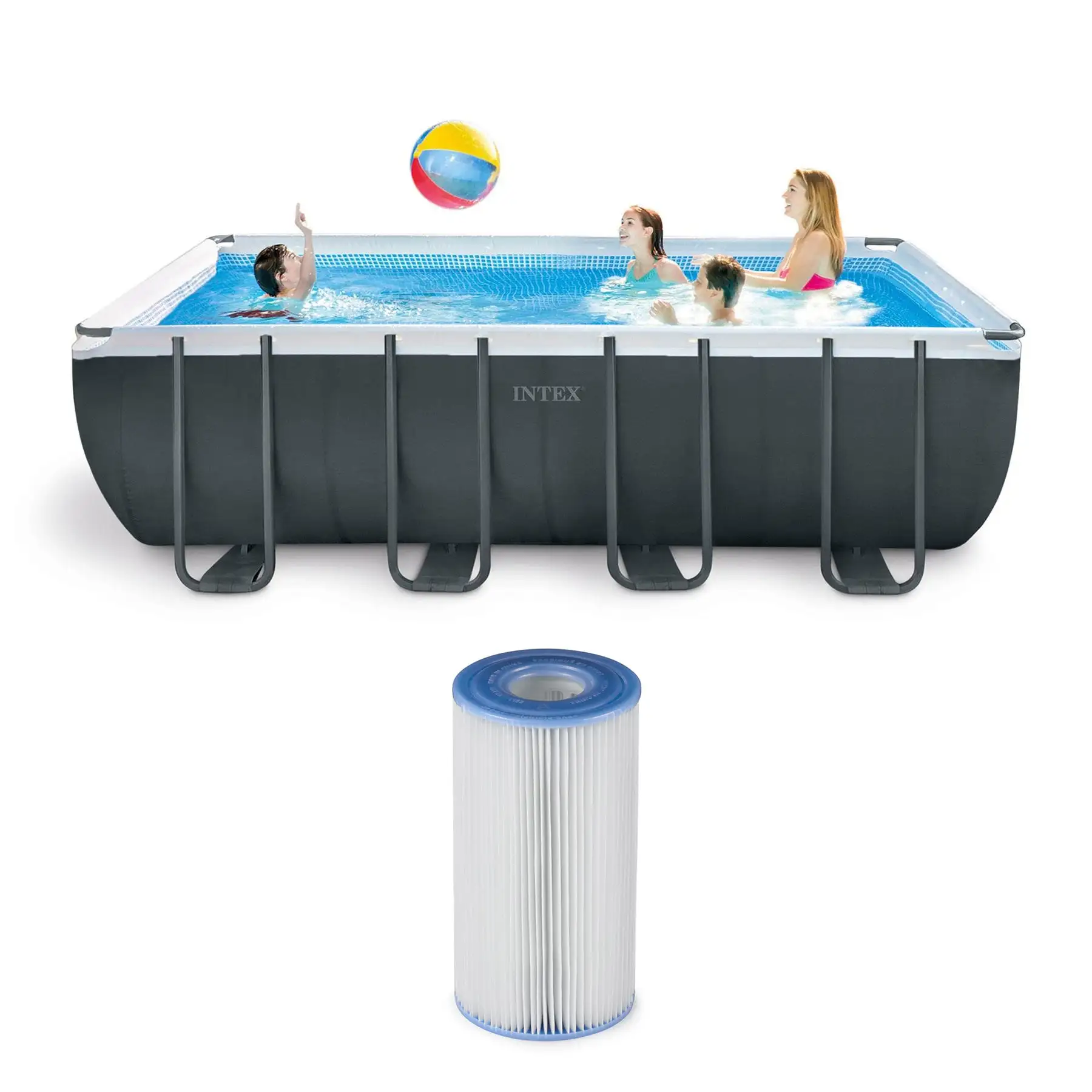 Intex Ultra 18 Foot XTR Rectangular Metal Frame Swimming Pool Set w/ Pump Filter