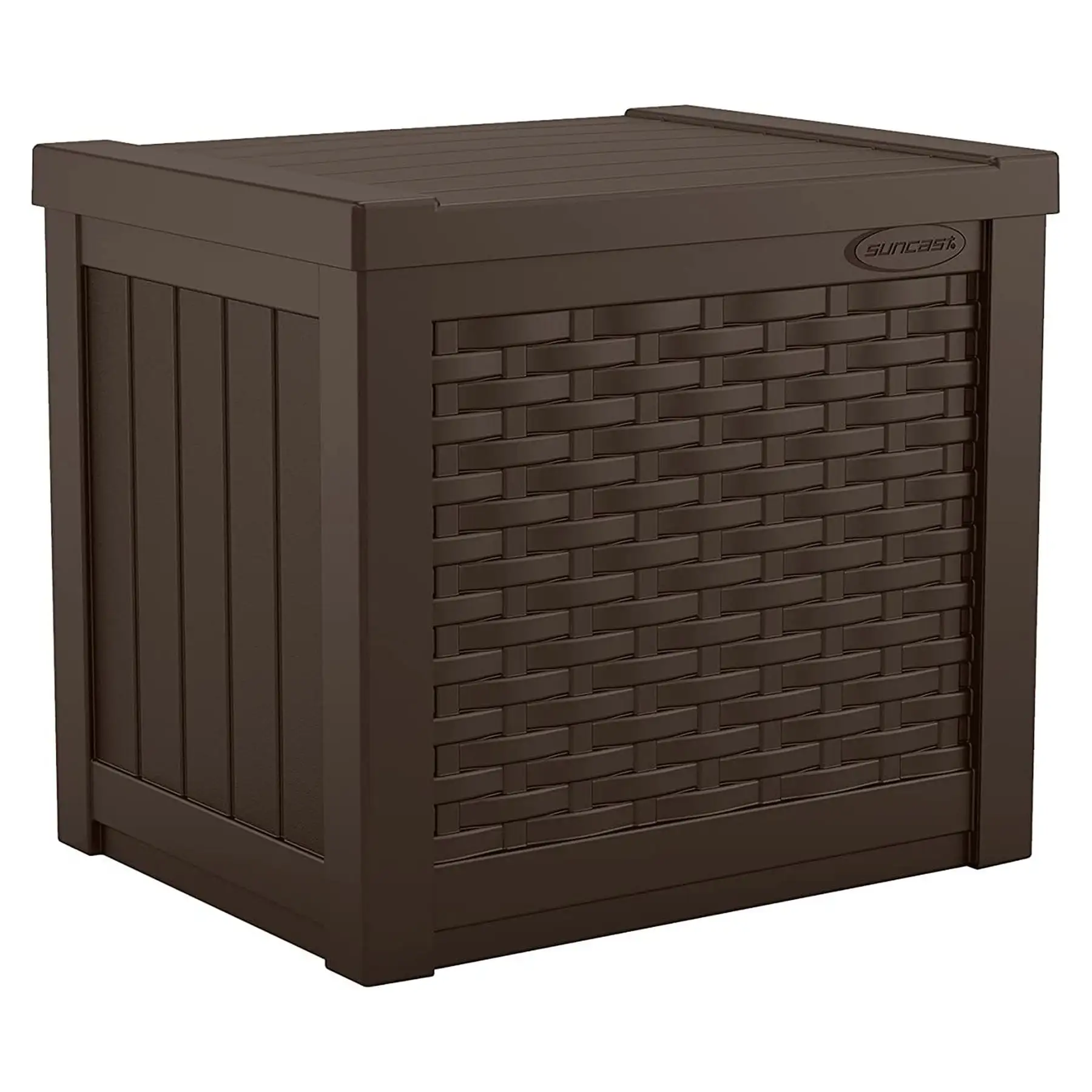 Suncast 22 Gallon Outdoor Patio Small Deck Chest Box with Storage Seat, Java